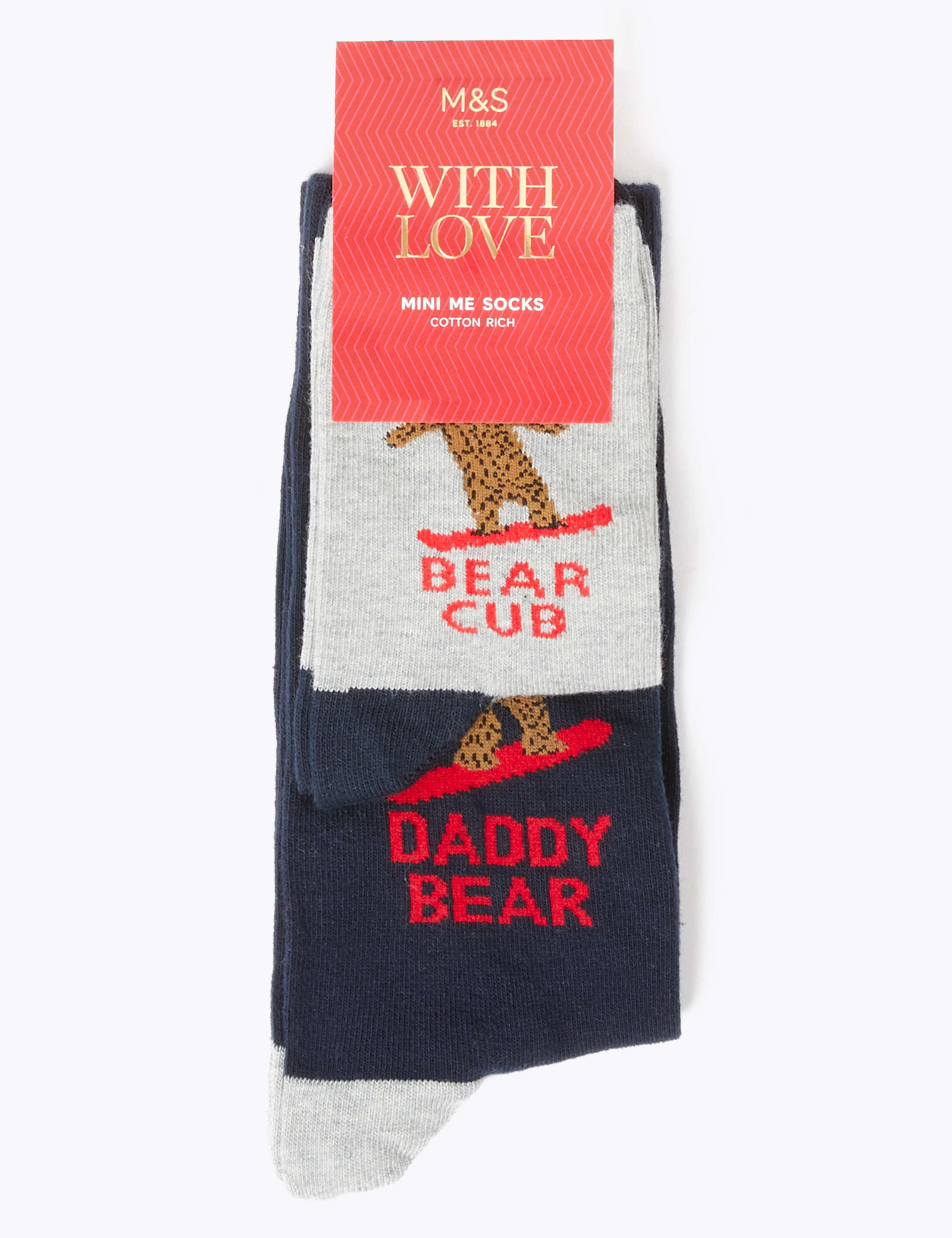 2pk Cotton Rich Mini Me Bear Socks 2 of 3