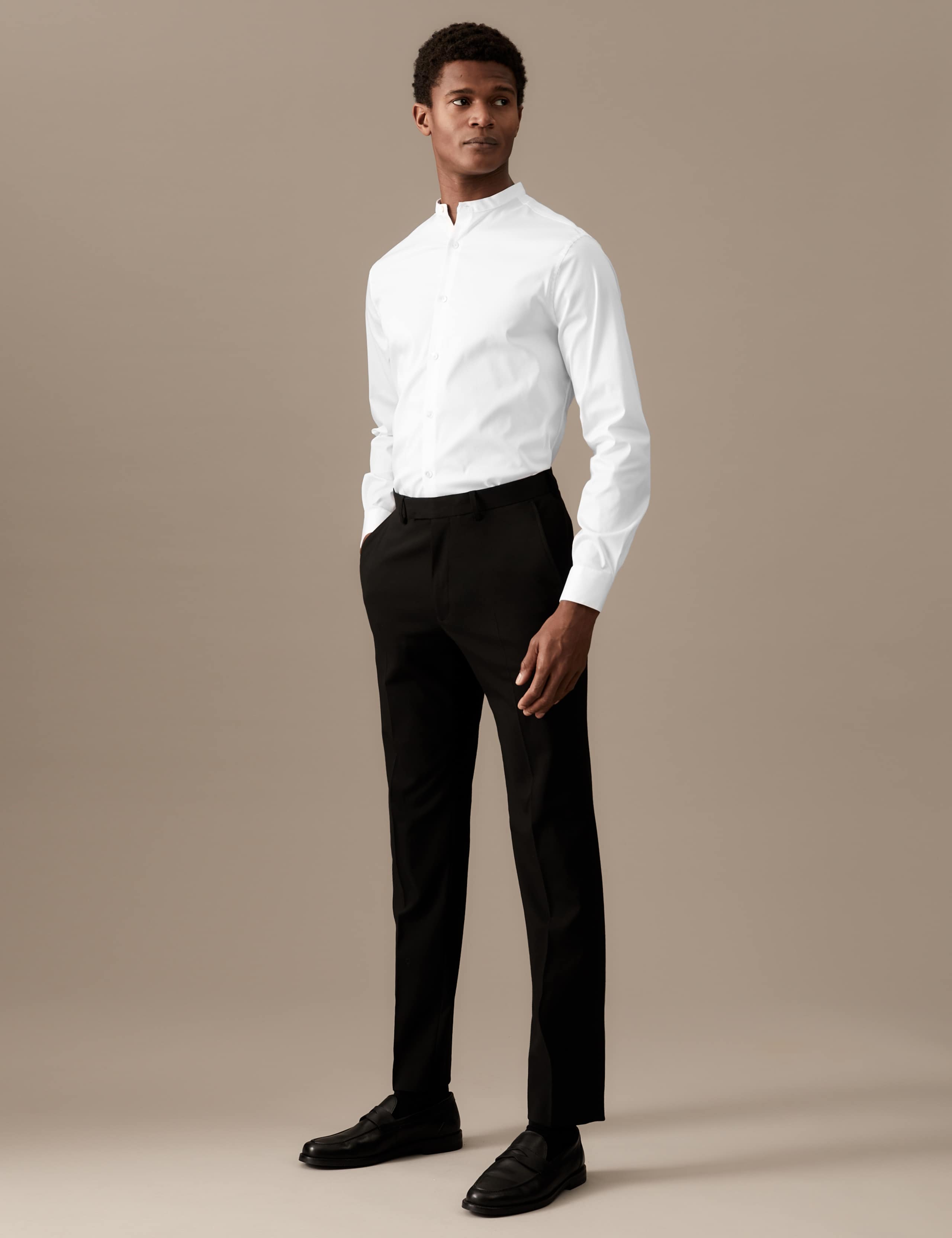 Slim Fit Cotton Stretch Grandad Collar Shirt 4 of 7