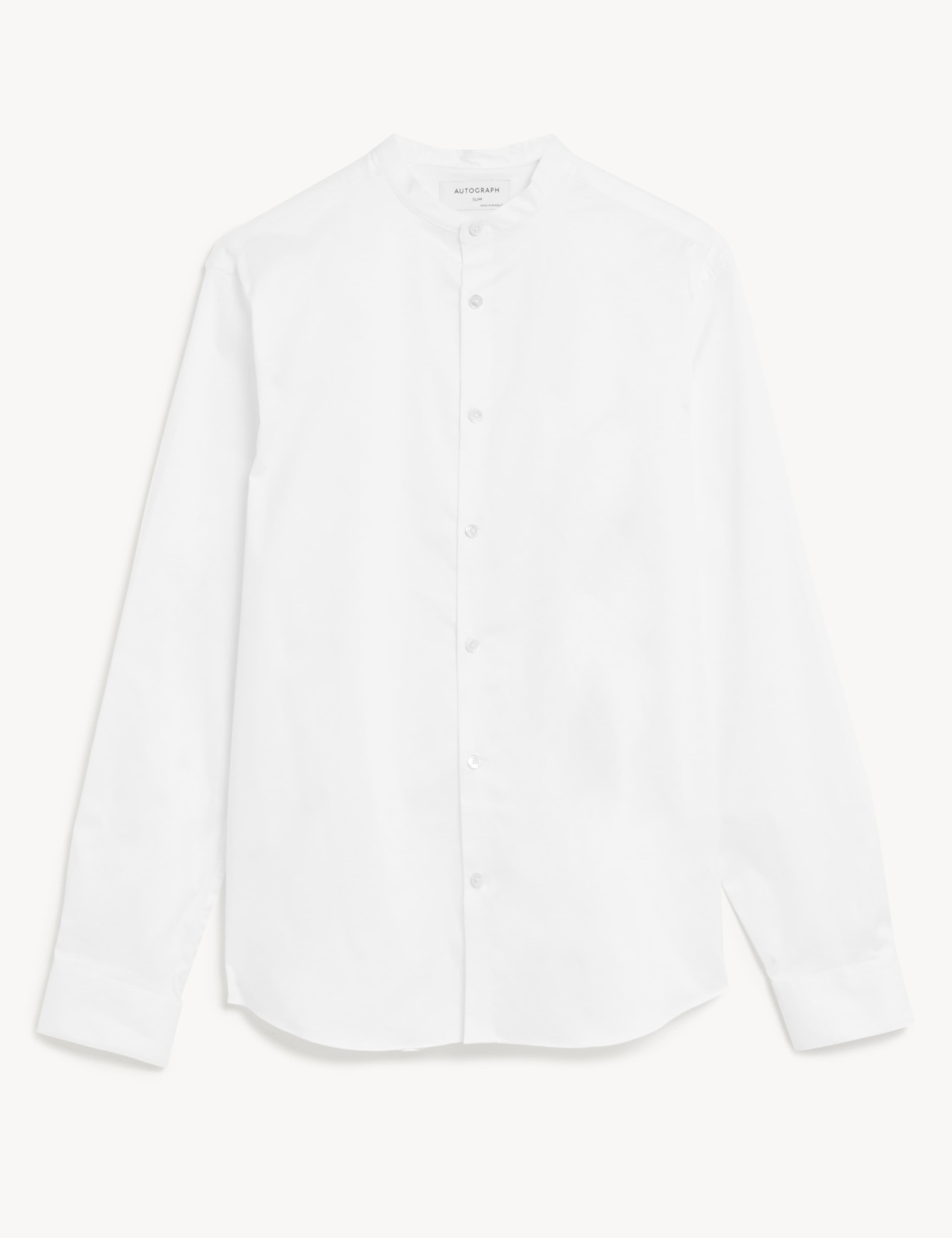 Slim Fit Cotton Stretch Grandad Collar Shirt 2 of 7
