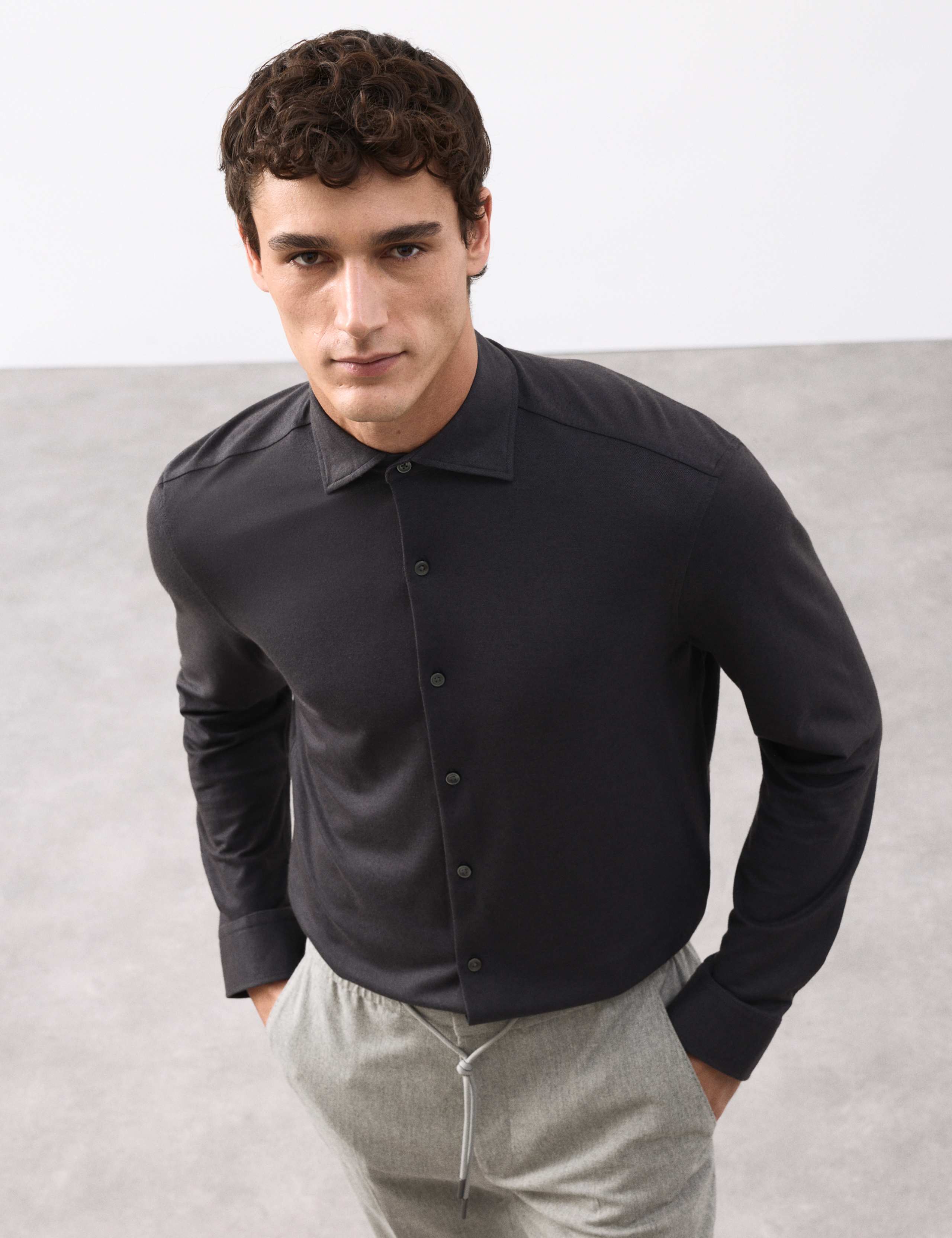 Tailored Fit Cotton Blend Pique Jersey Shirt 2 of 6
