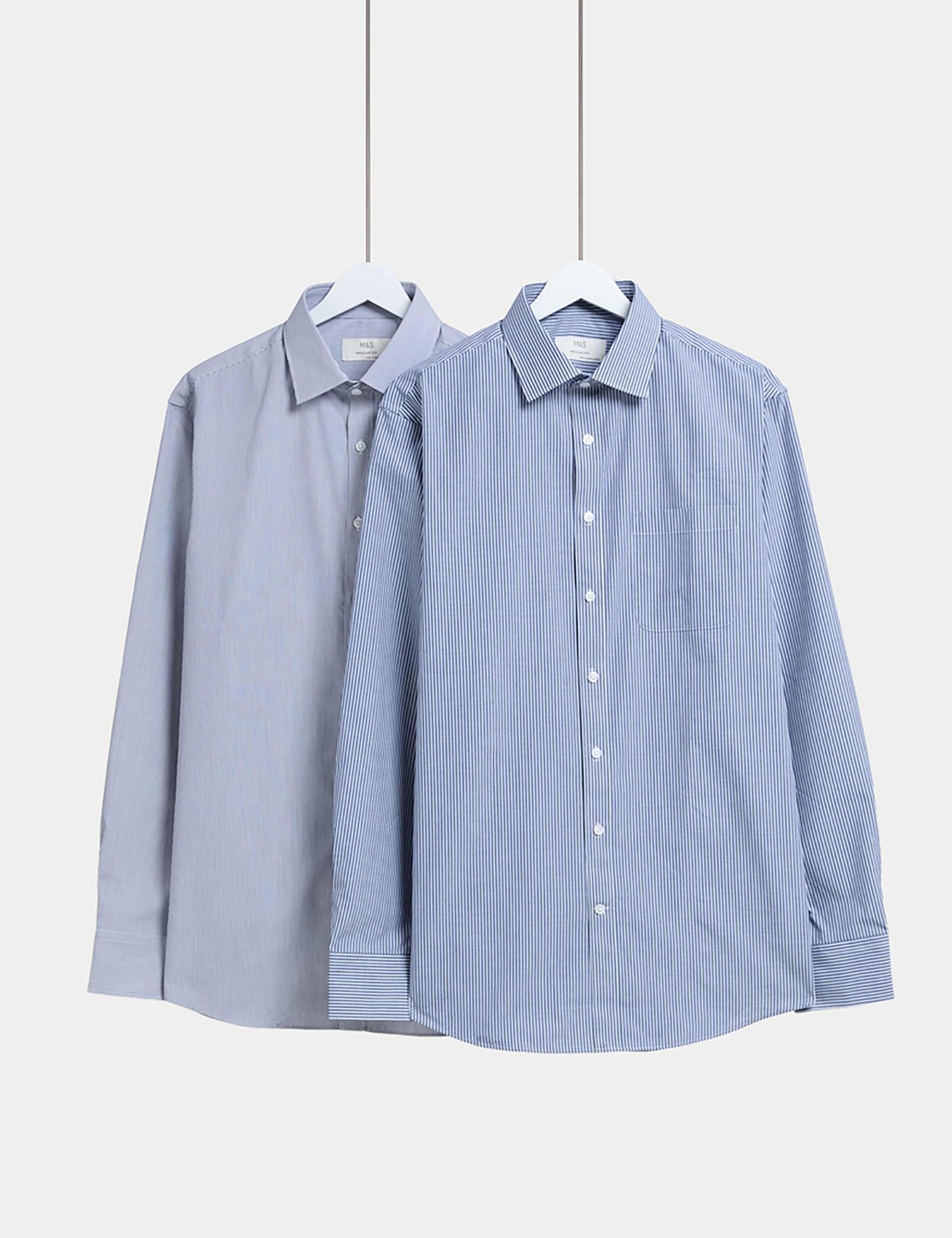 2 Pack Regular Fit Easy Iron Cotton Blend Striped Shirts 1 of 7