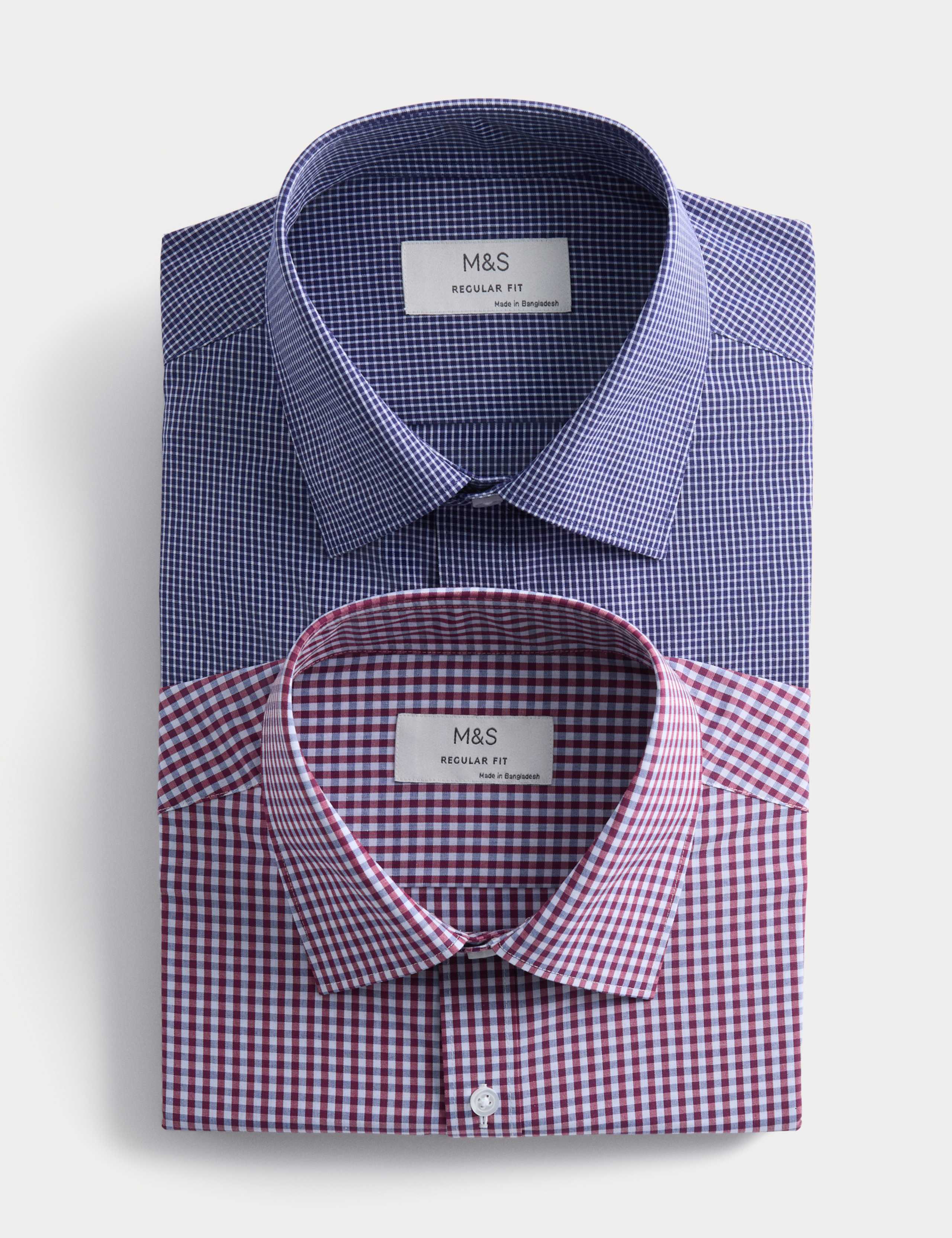 2 Pack Regular Fit Easy Iron Check Shirts 1 of 8