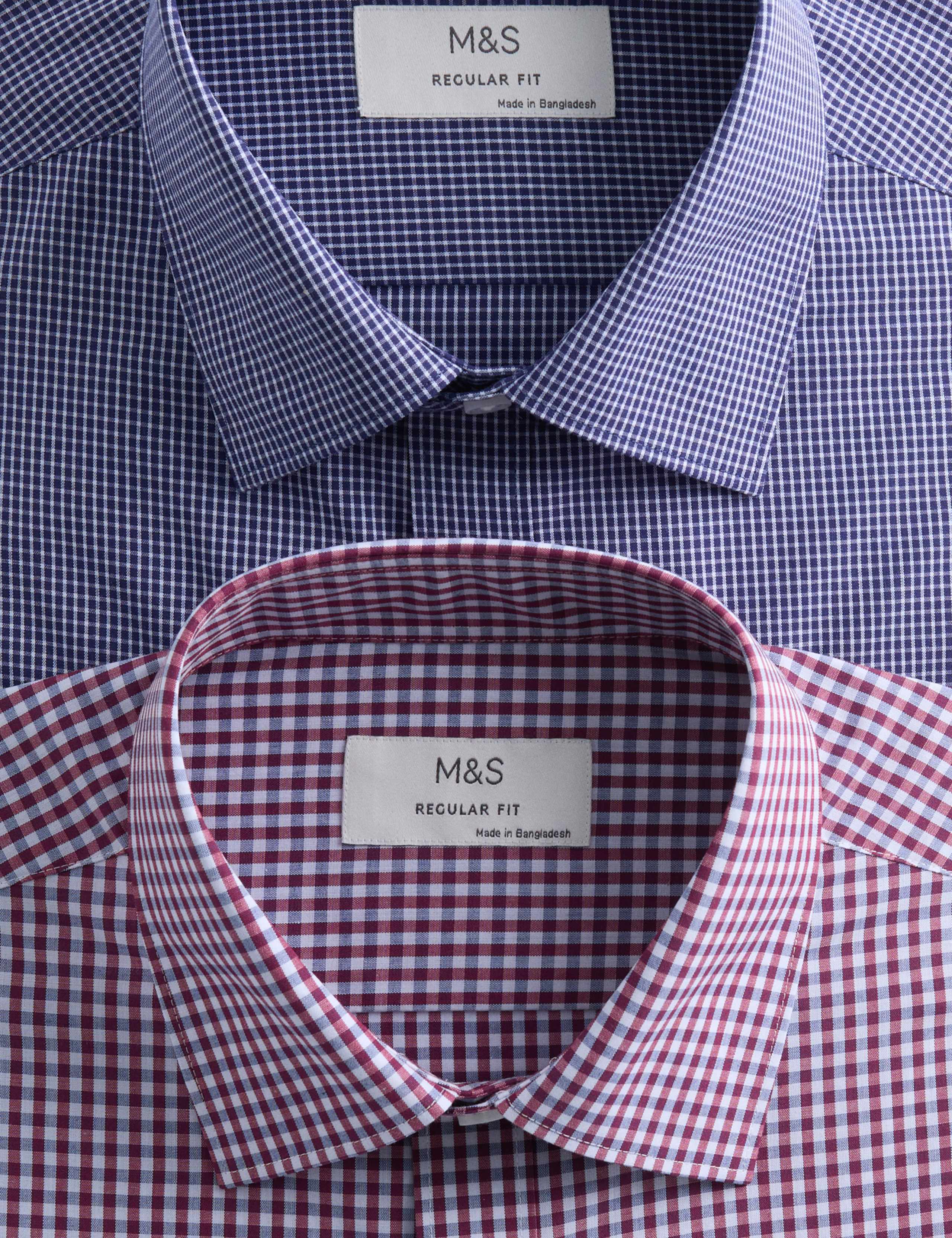 2 Pack Regular Fit Easy Iron Check Shirts 3 of 8