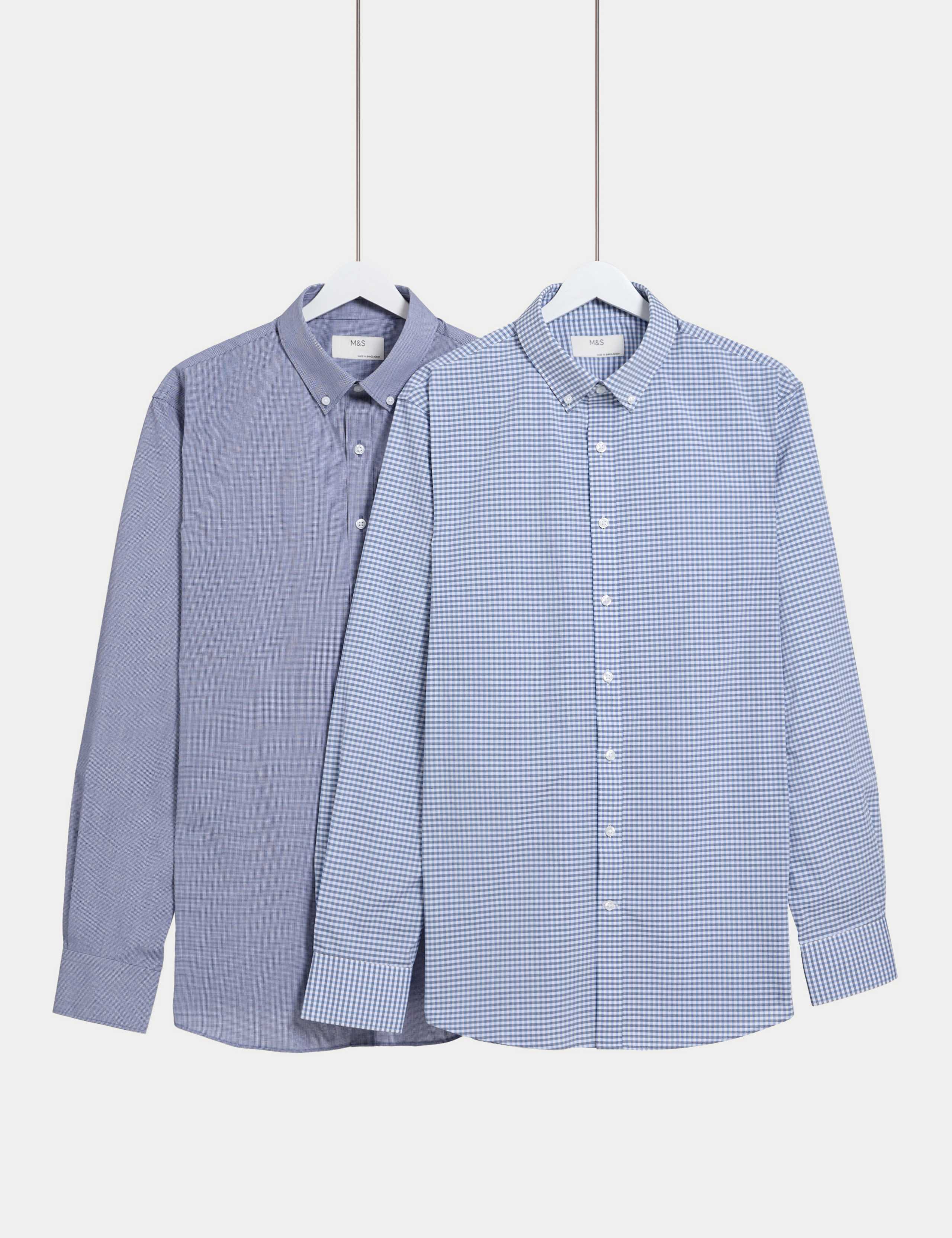 2 Pack Regular Fit Easy Iron Check Shirts 1 of 6