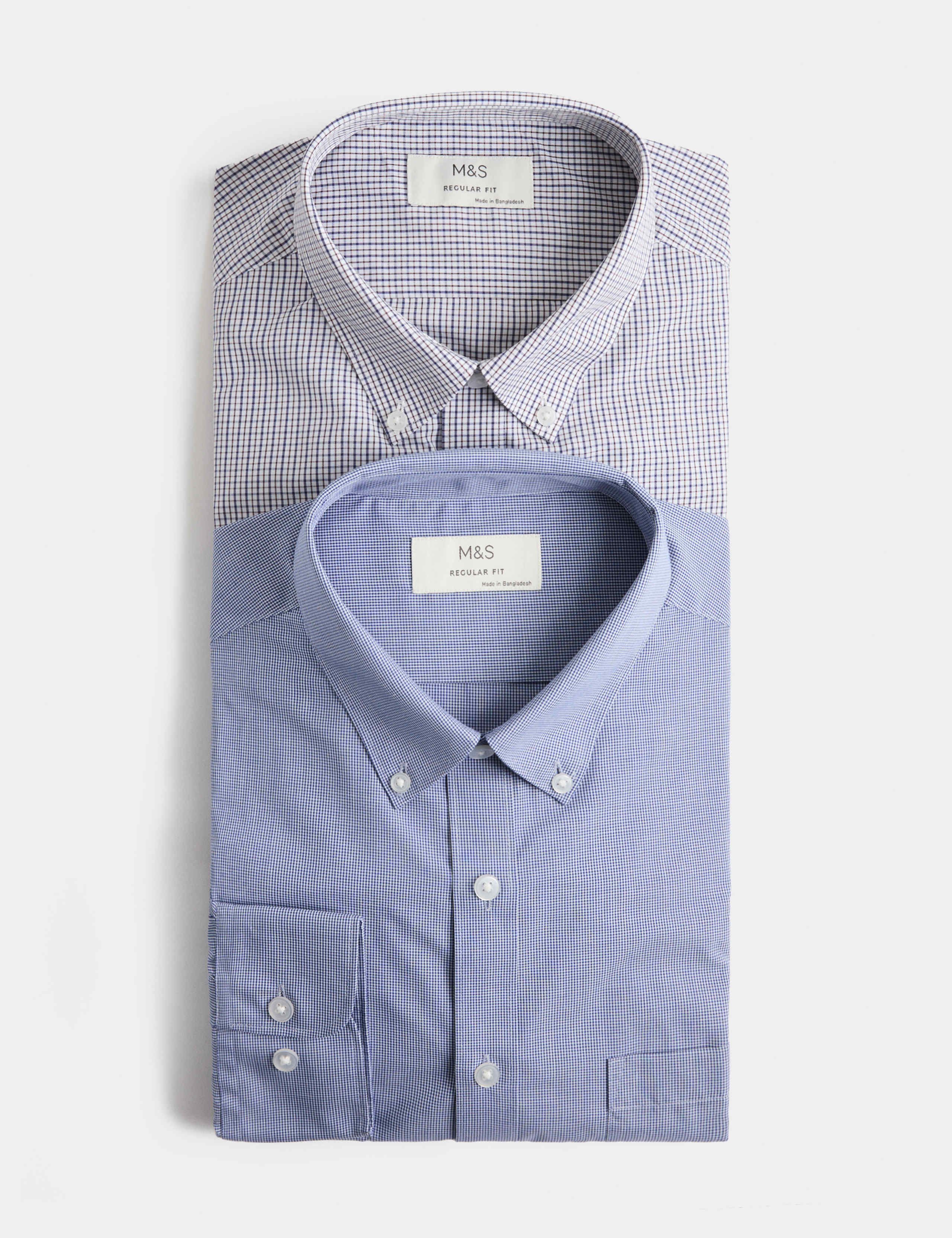 2 Pack Regular Fit Easy Iron Check Shirts 1 of 2