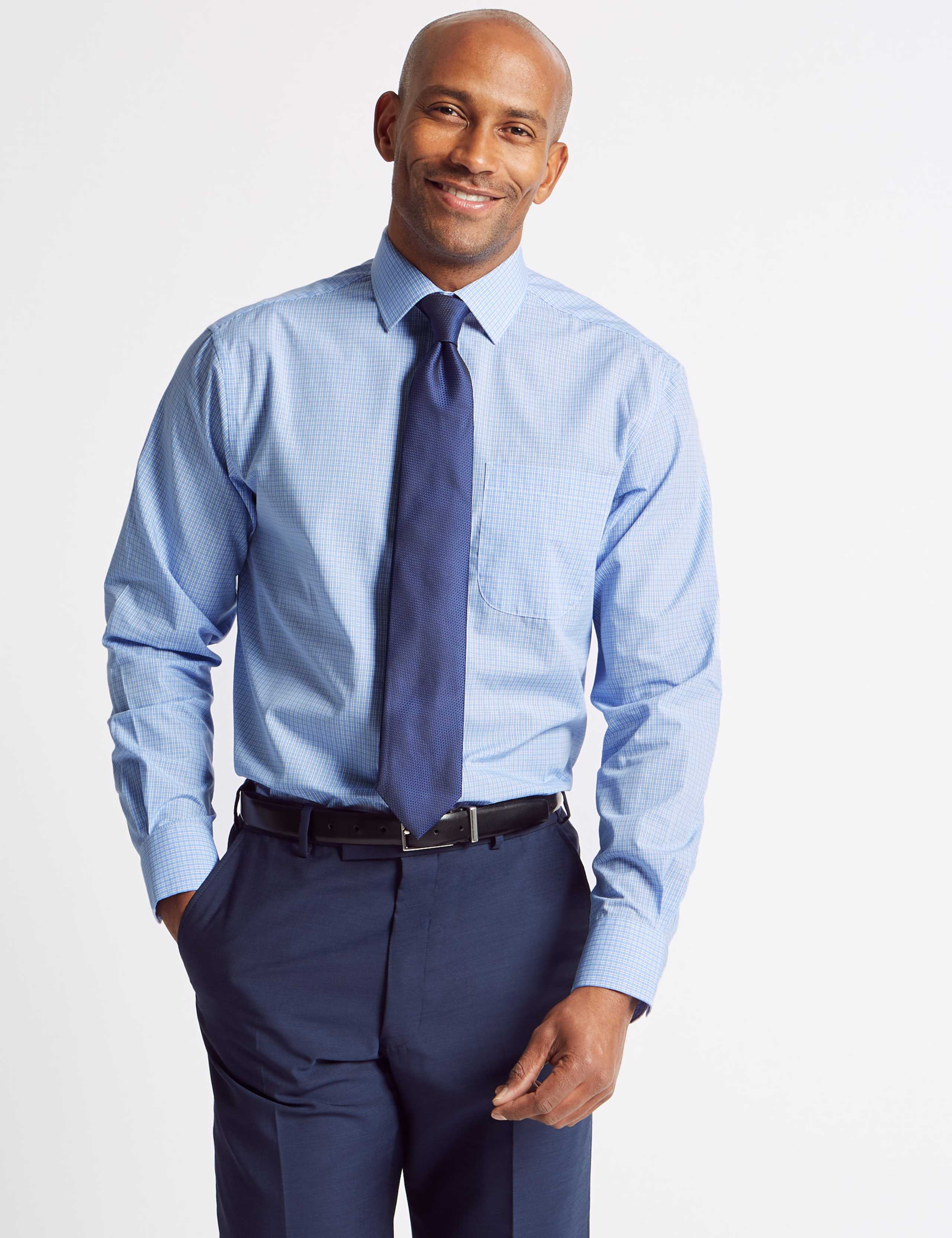 2pk Easy Iron Cotton Blend Shirt & Tie Set 1 of 6