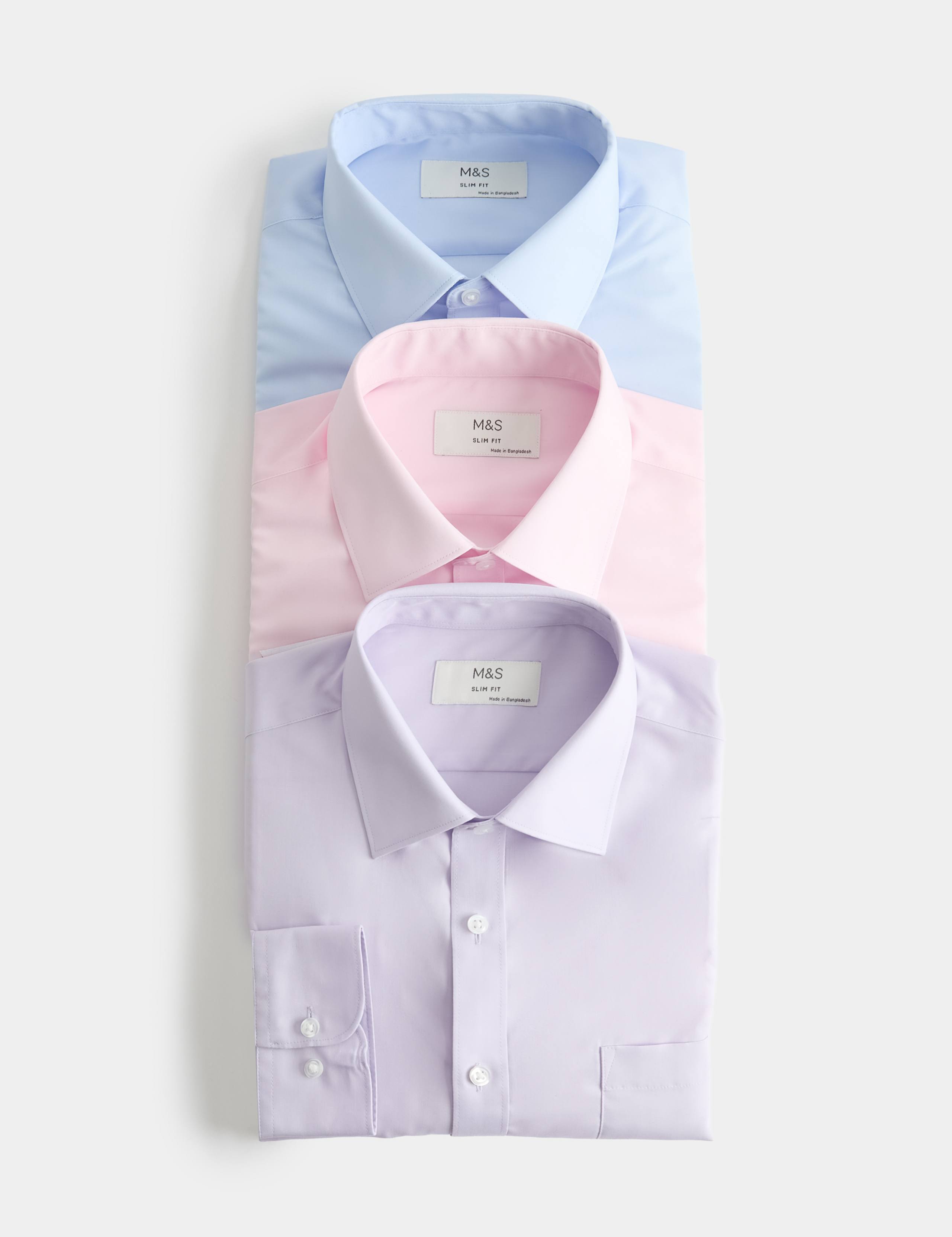 3 Pack Slim Fit Easy Iron Cotton Blend Pocket Shirts 1 of 6
