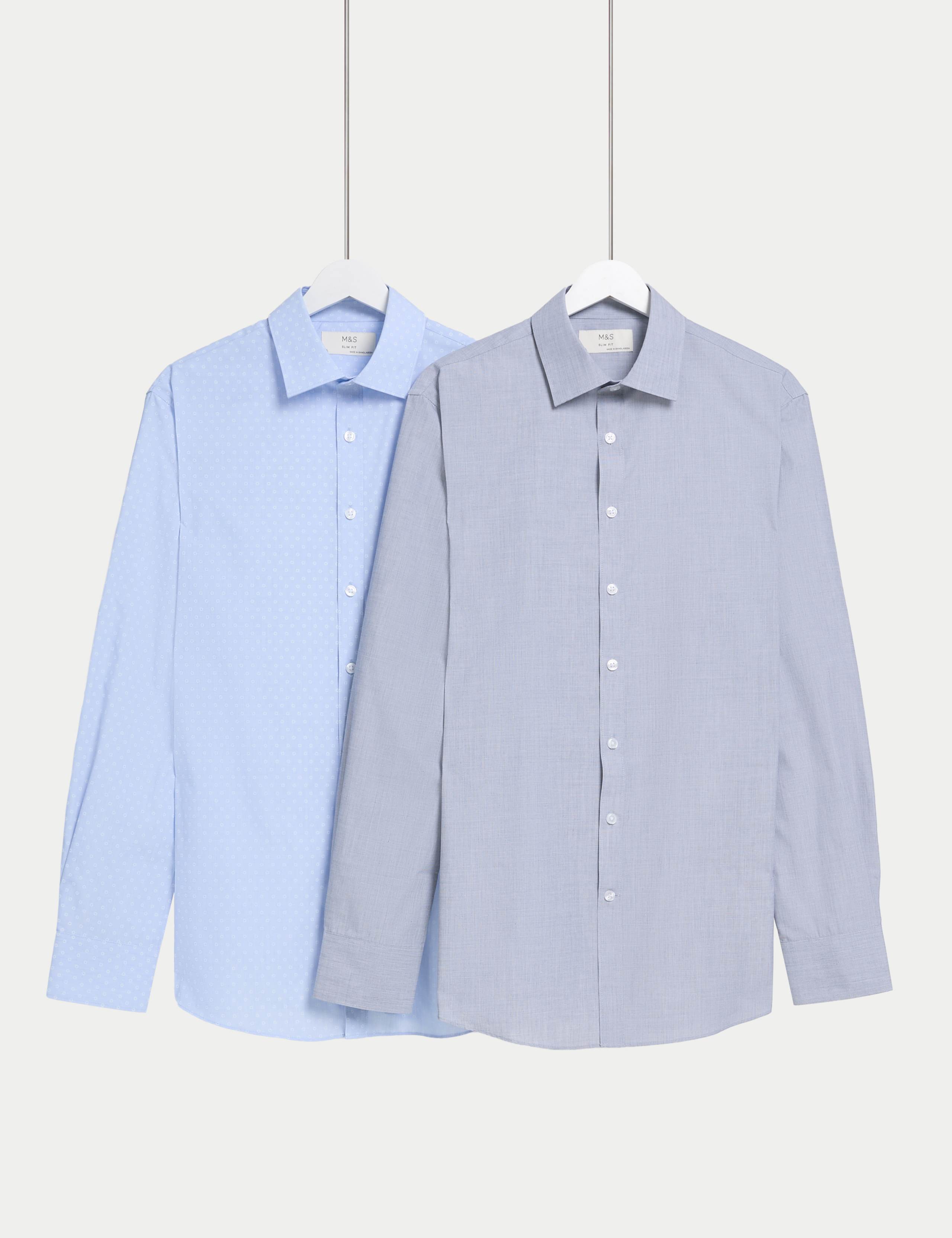 2 Pack Slim Fit Easy Iron Cotton Blend Shirts 1 of 7