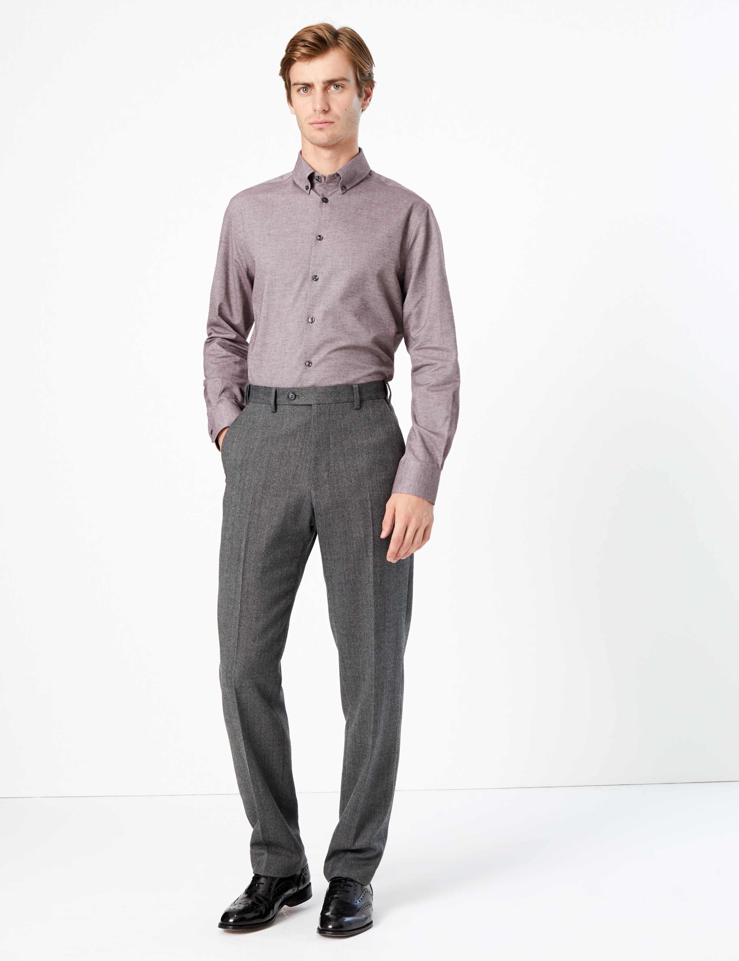 Tailored Fit Brushed Cotton Twill Shirt with Wool 1 of 5