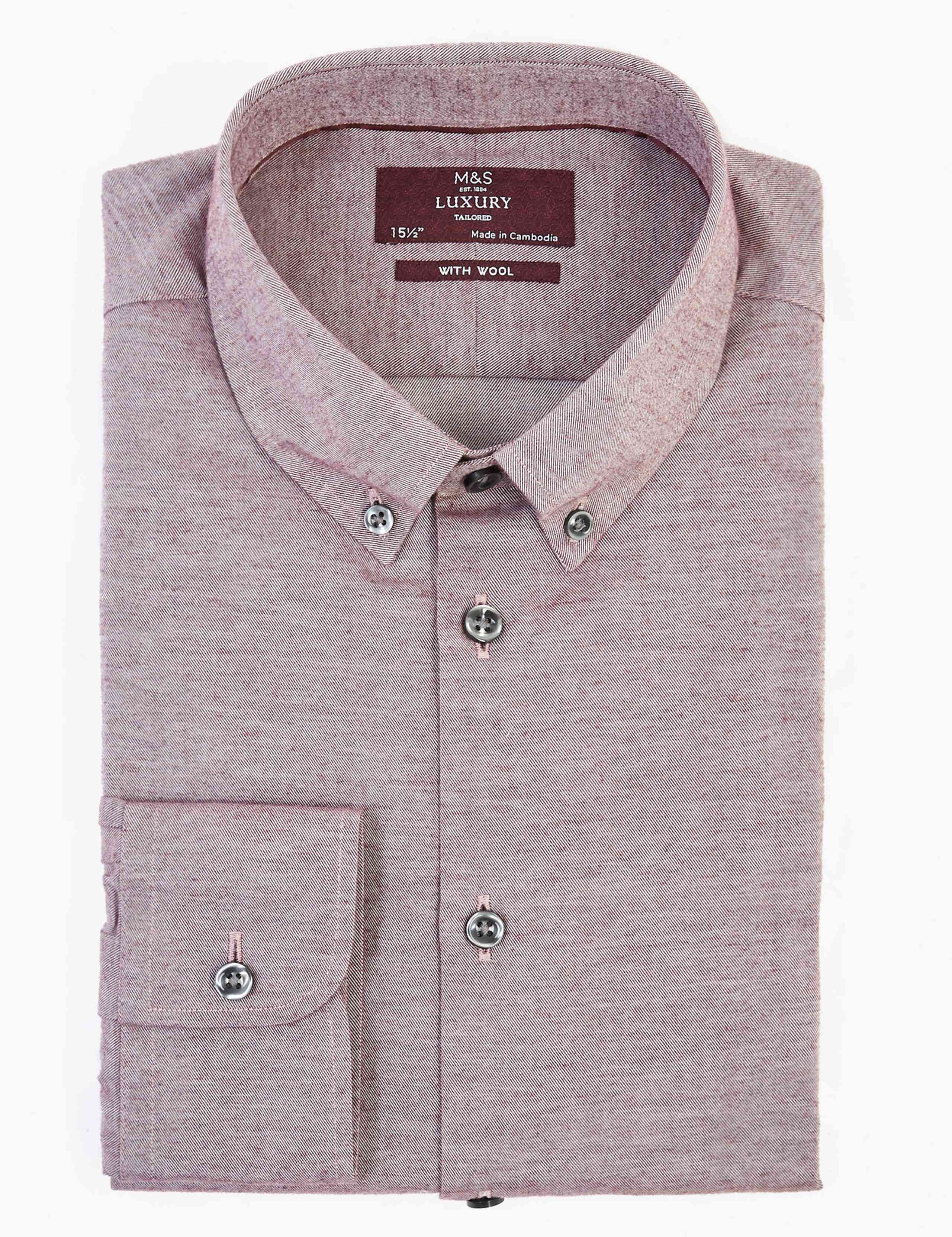 Tailored Fit Brushed Cotton Twill Shirt with Wool 2 of 5