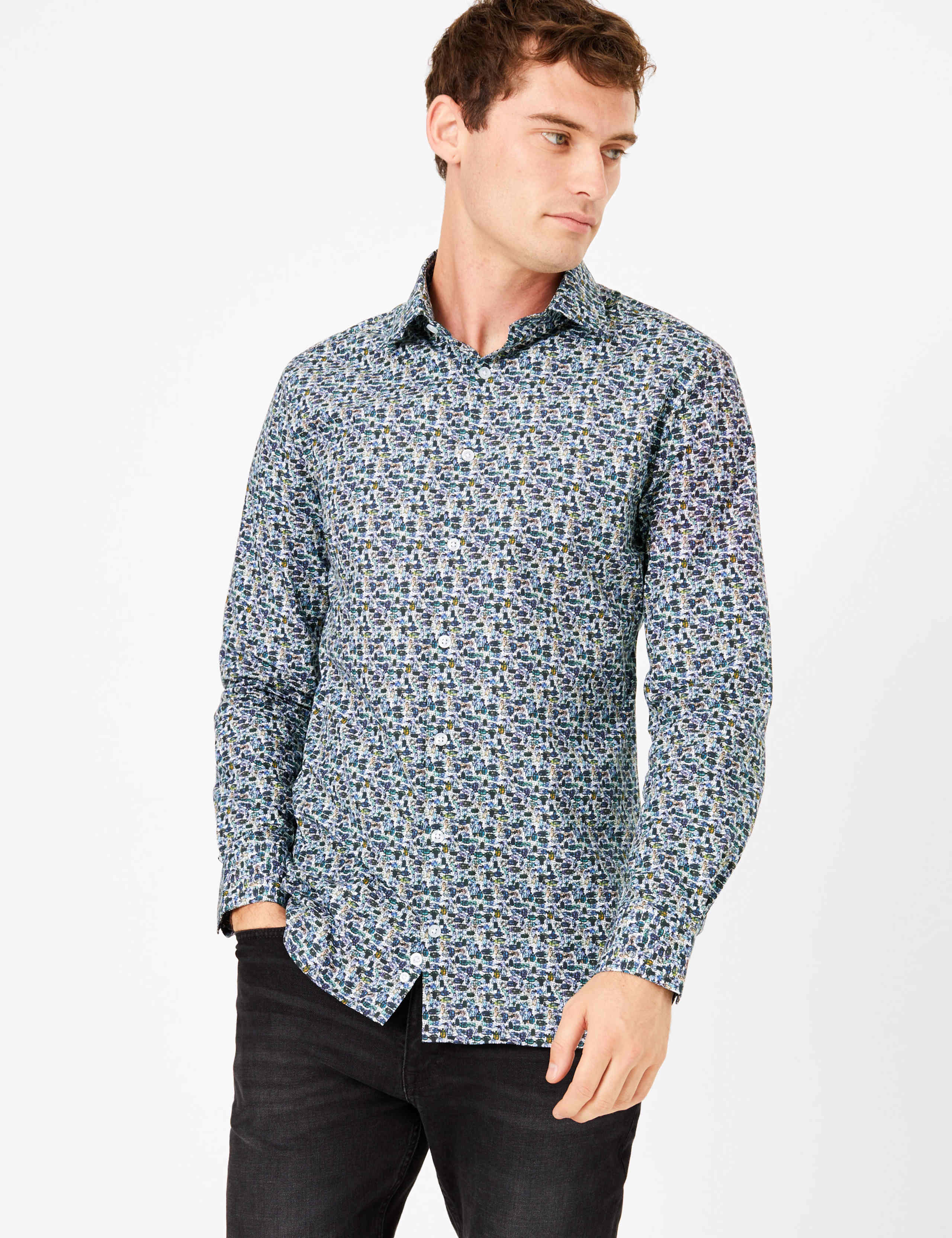 Tailored Fit Italian Design Beetle Print Shirt 1 of 4