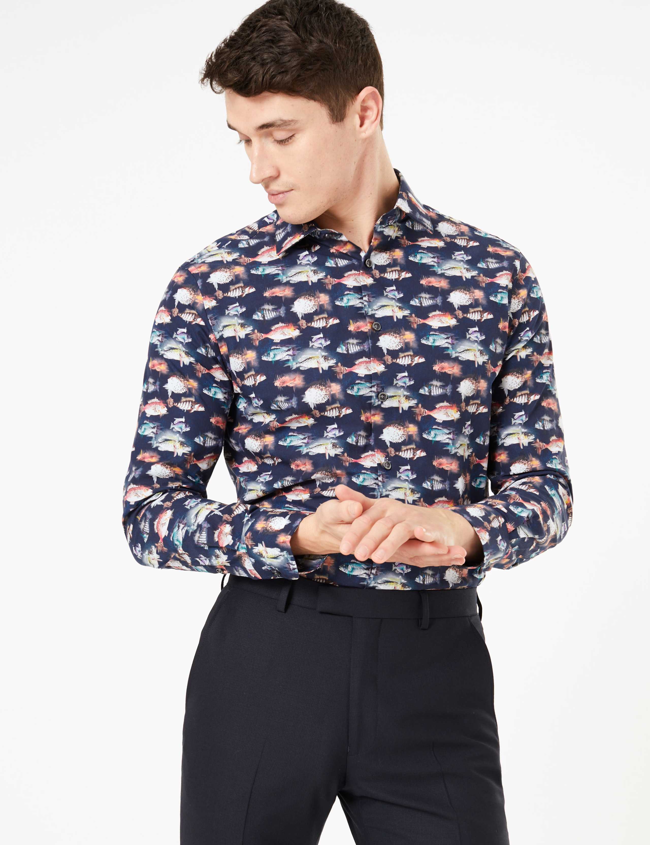 Tailored Fit Pure Cotton Fish Print Shirt 3 of 6