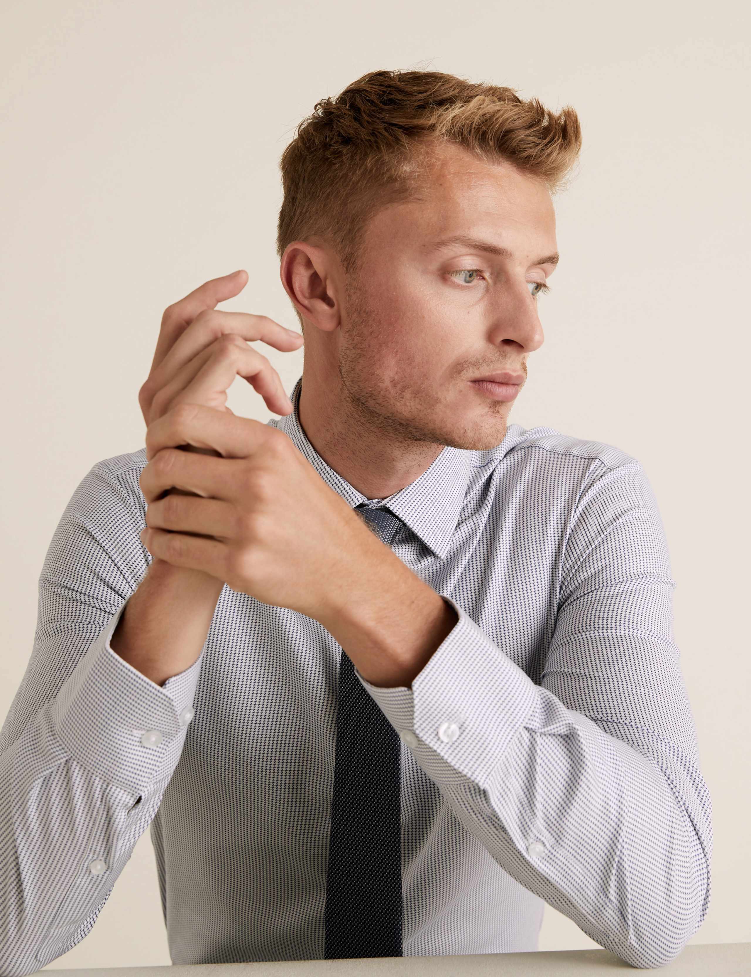 Slim Fit Cotton Stretch Dogtooth Shirt 1 of 5
