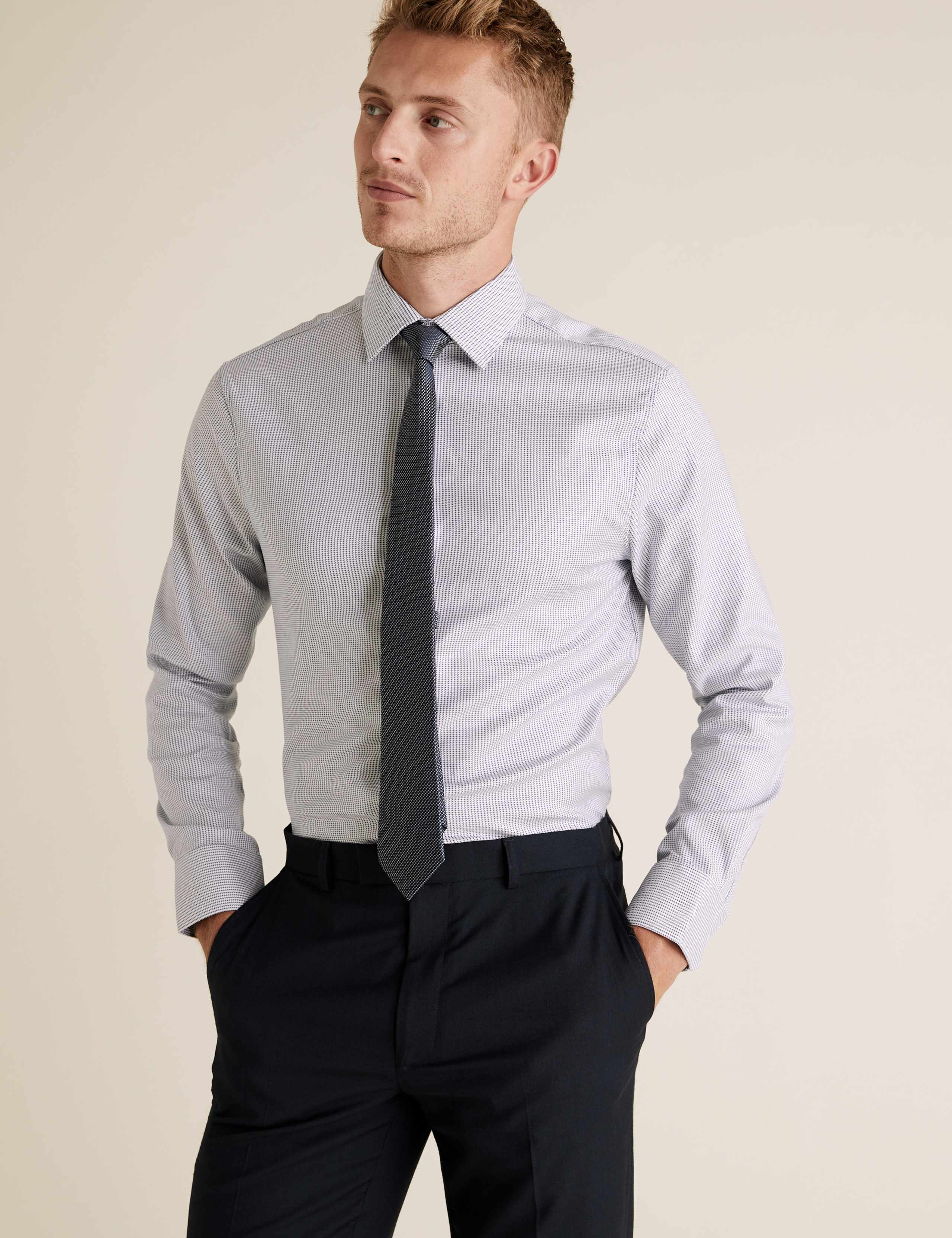 Slim Fit Cotton Stretch Dogtooth Shirt 3 of 5