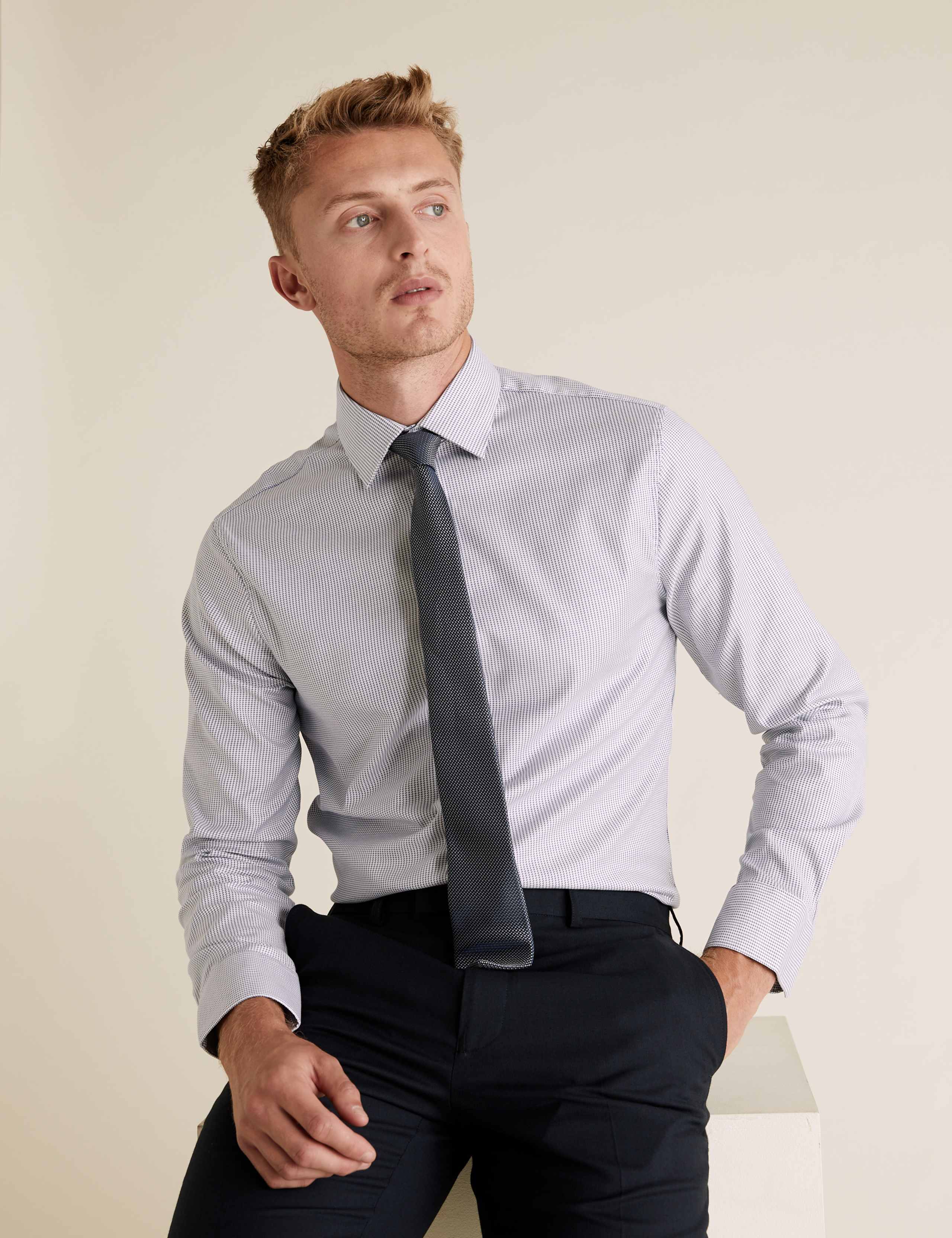 Slim Fit Cotton Stretch Dogtooth Shirt 5 of 5
