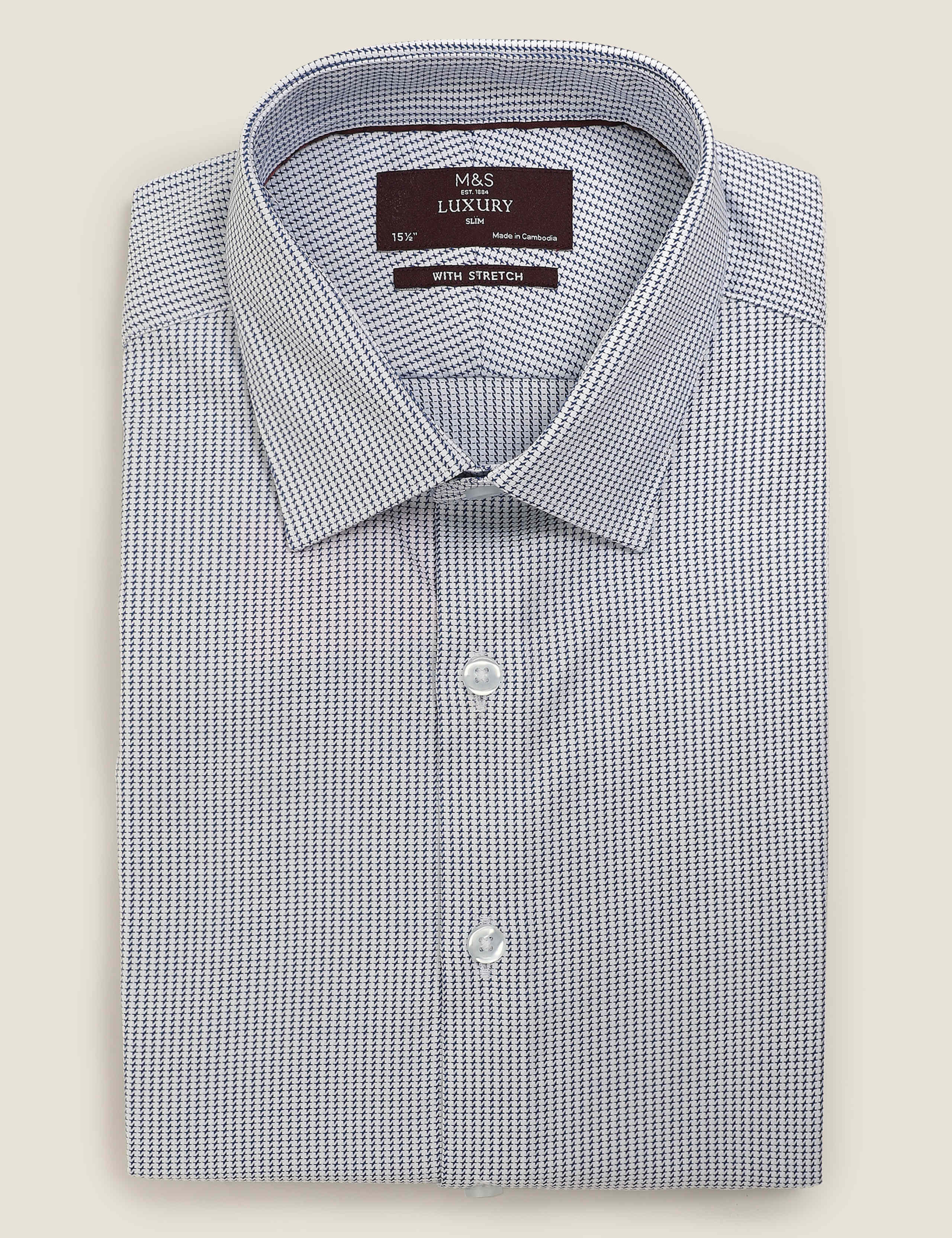Slim Fit Cotton Stretch Dogtooth Shirt 2 of 5