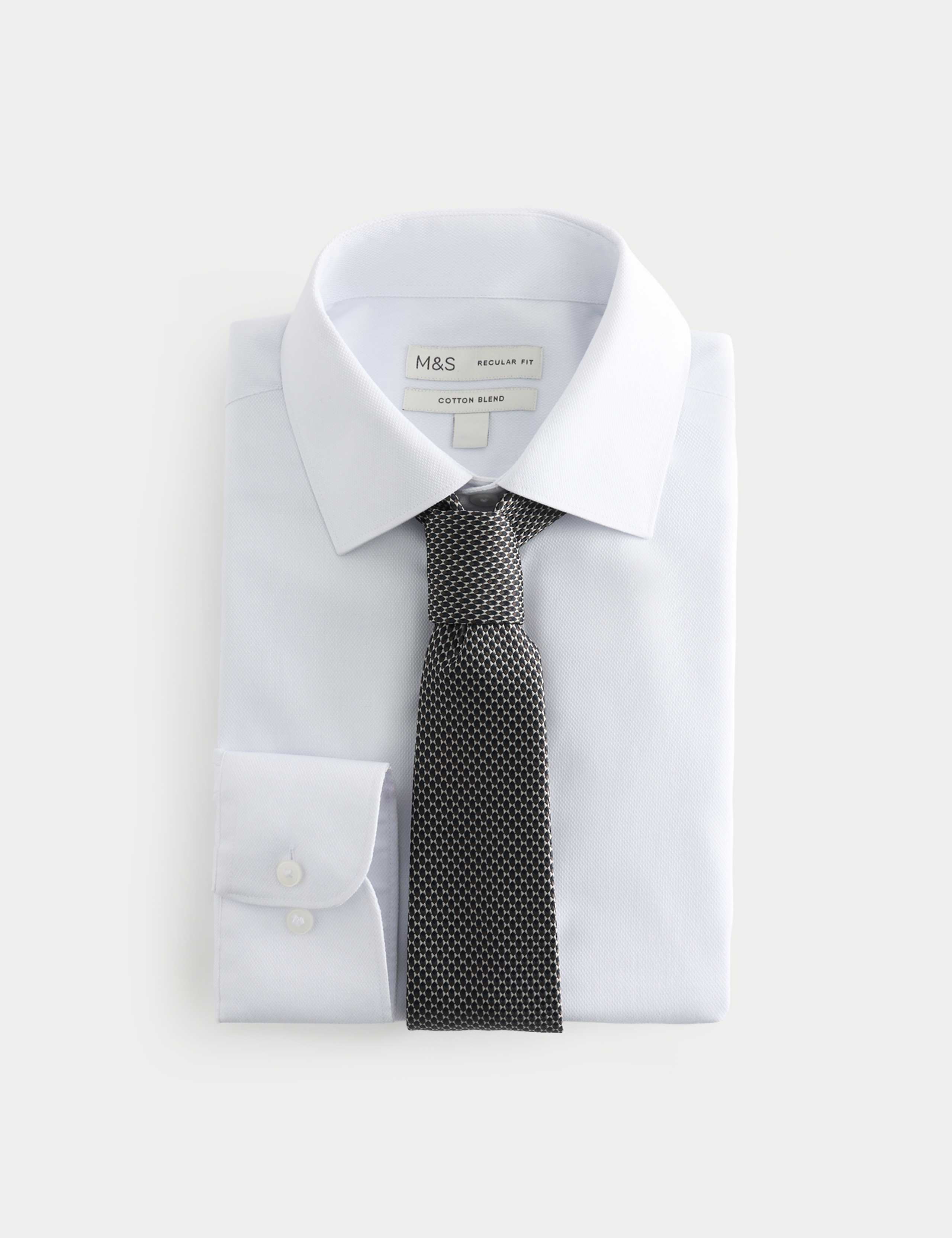 2 piece Regular Fit Easy Iron Shirt & Tie Set 1 of 7