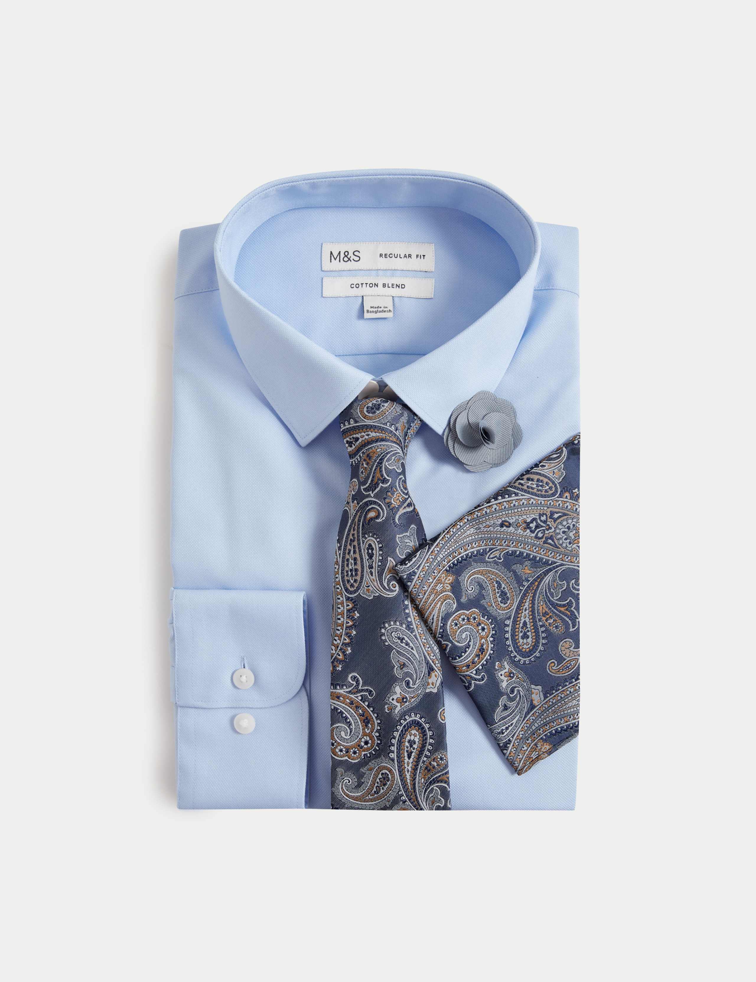 4pc Regular Fit Easy Iron Shirt and Tie Set 2 of 6