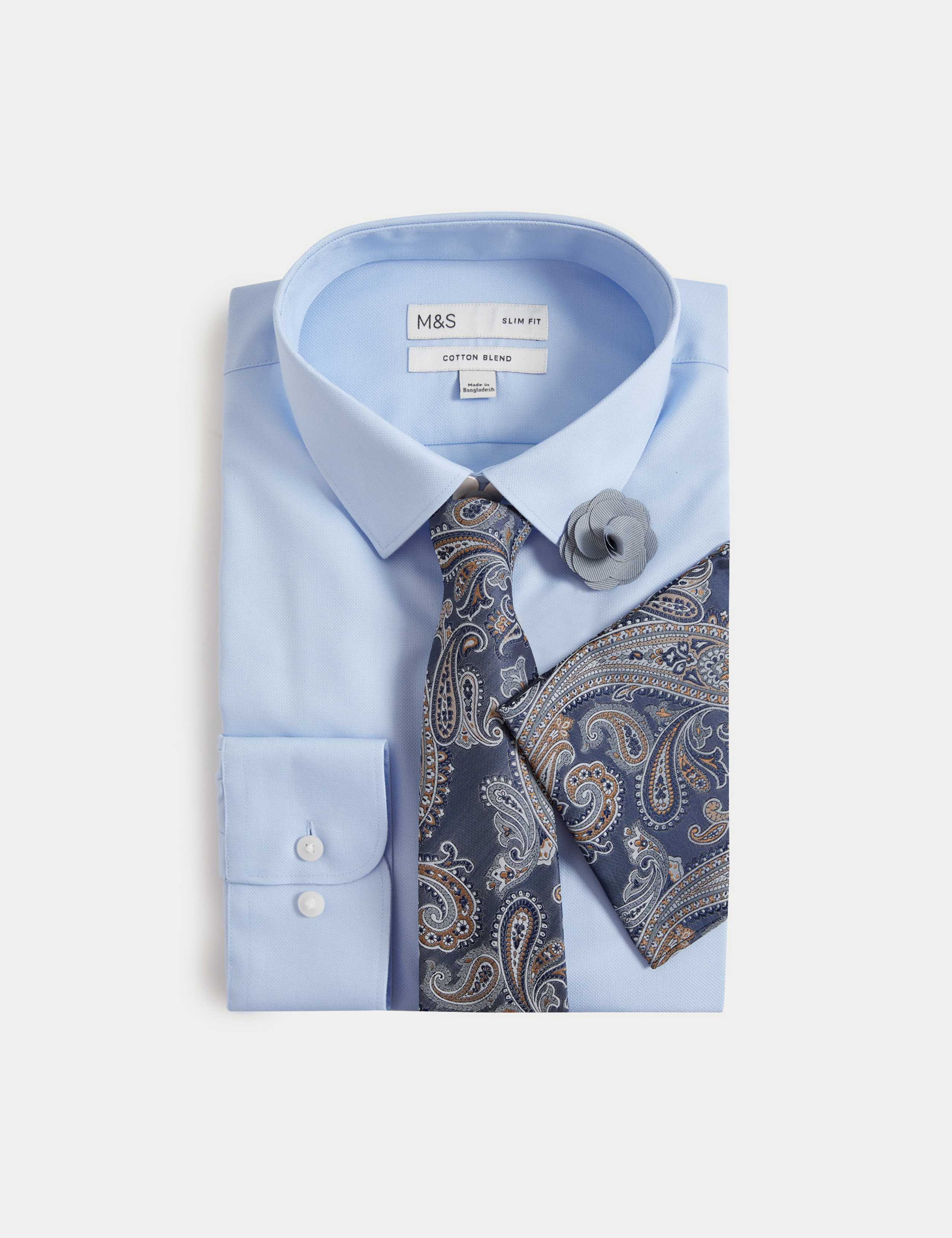 4pc Slim Fit Easy Iron Shirt and Tie Set 2 of 6