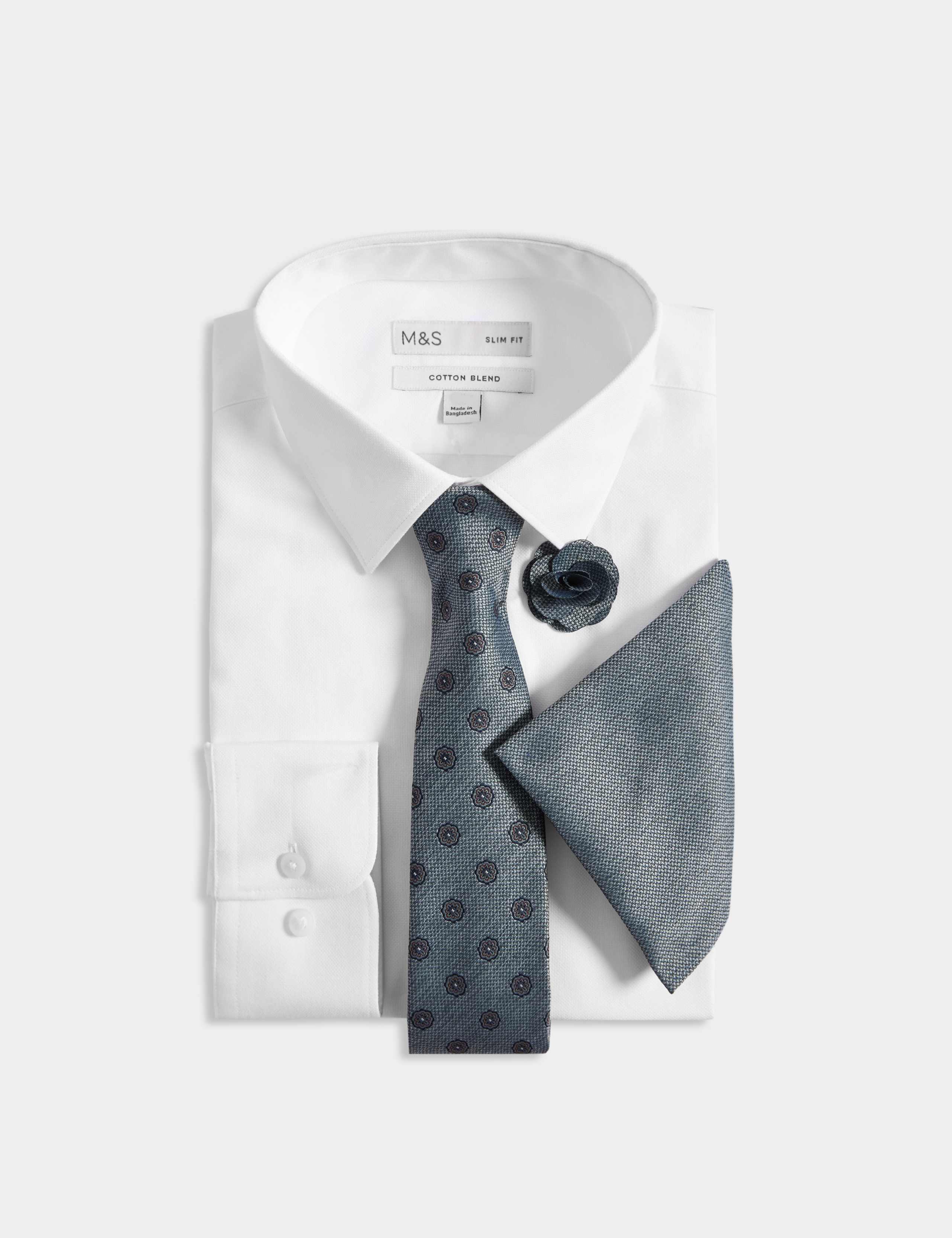 4pc Slim Fit Easy Iron Shirt and Tie Set 2 of 8