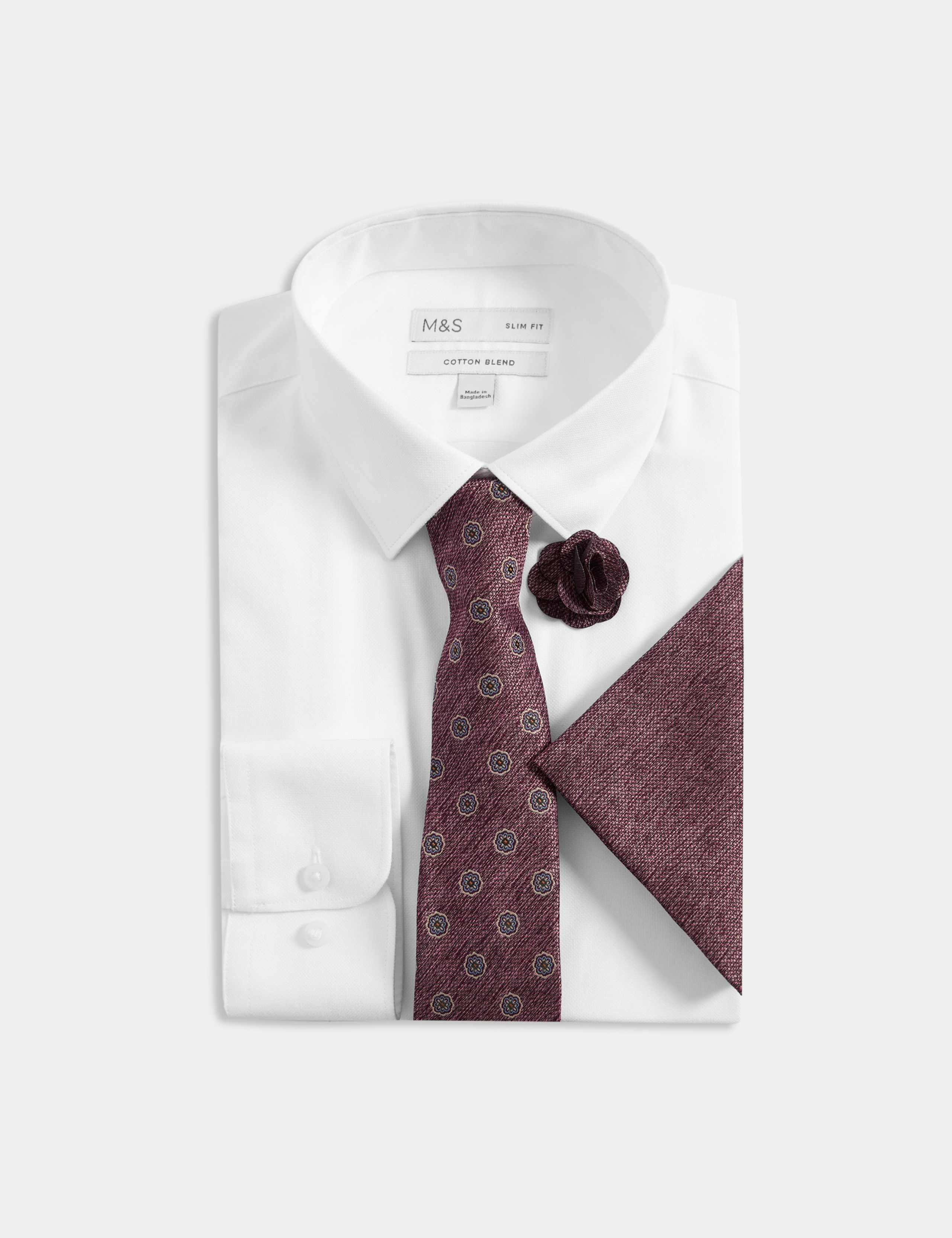 4pc Slim Fit Easy Iron Shirt and Tie Set 2 of 8