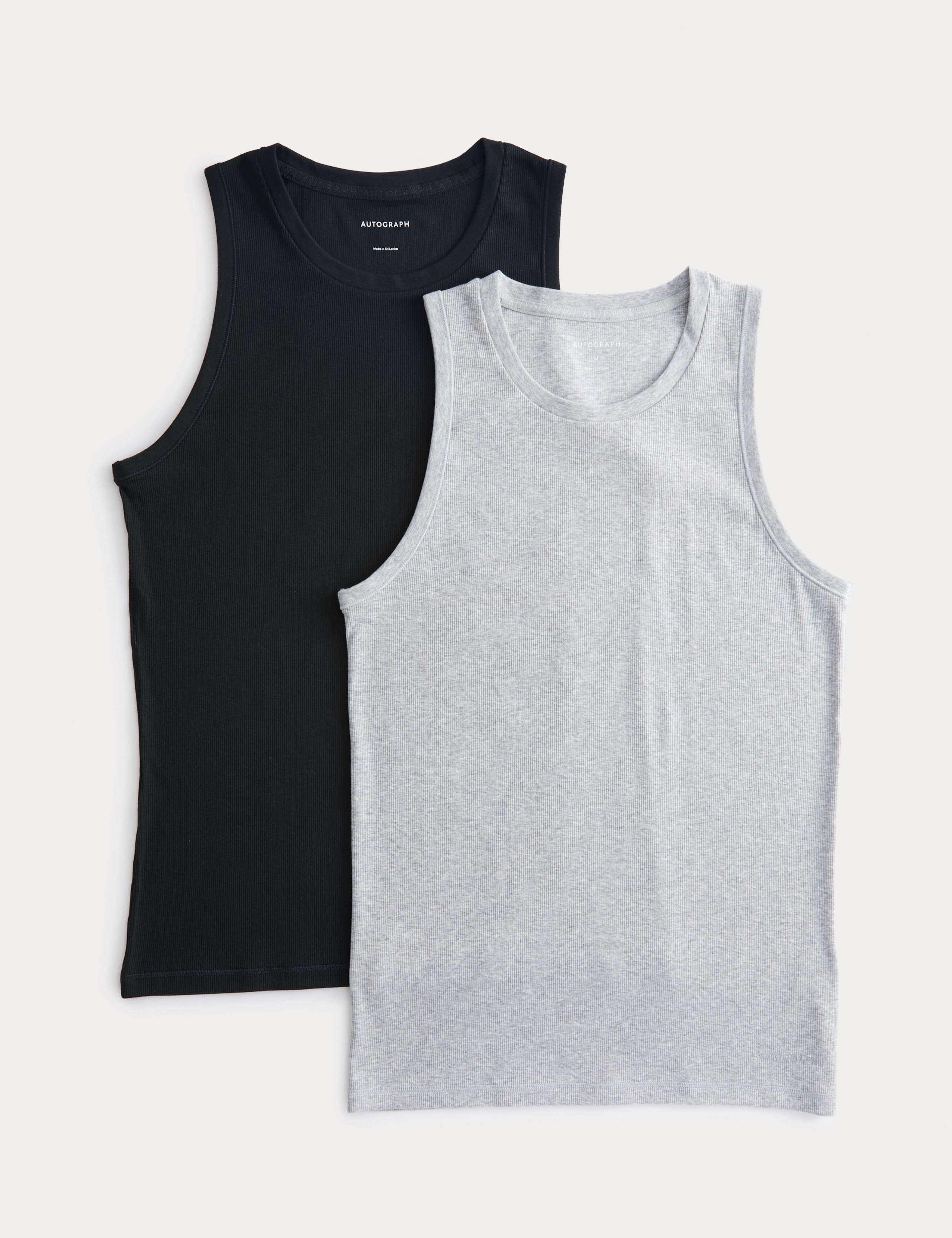 2 Pack Cotton Rich Ribbed Sleeveless Vests 1 of 3