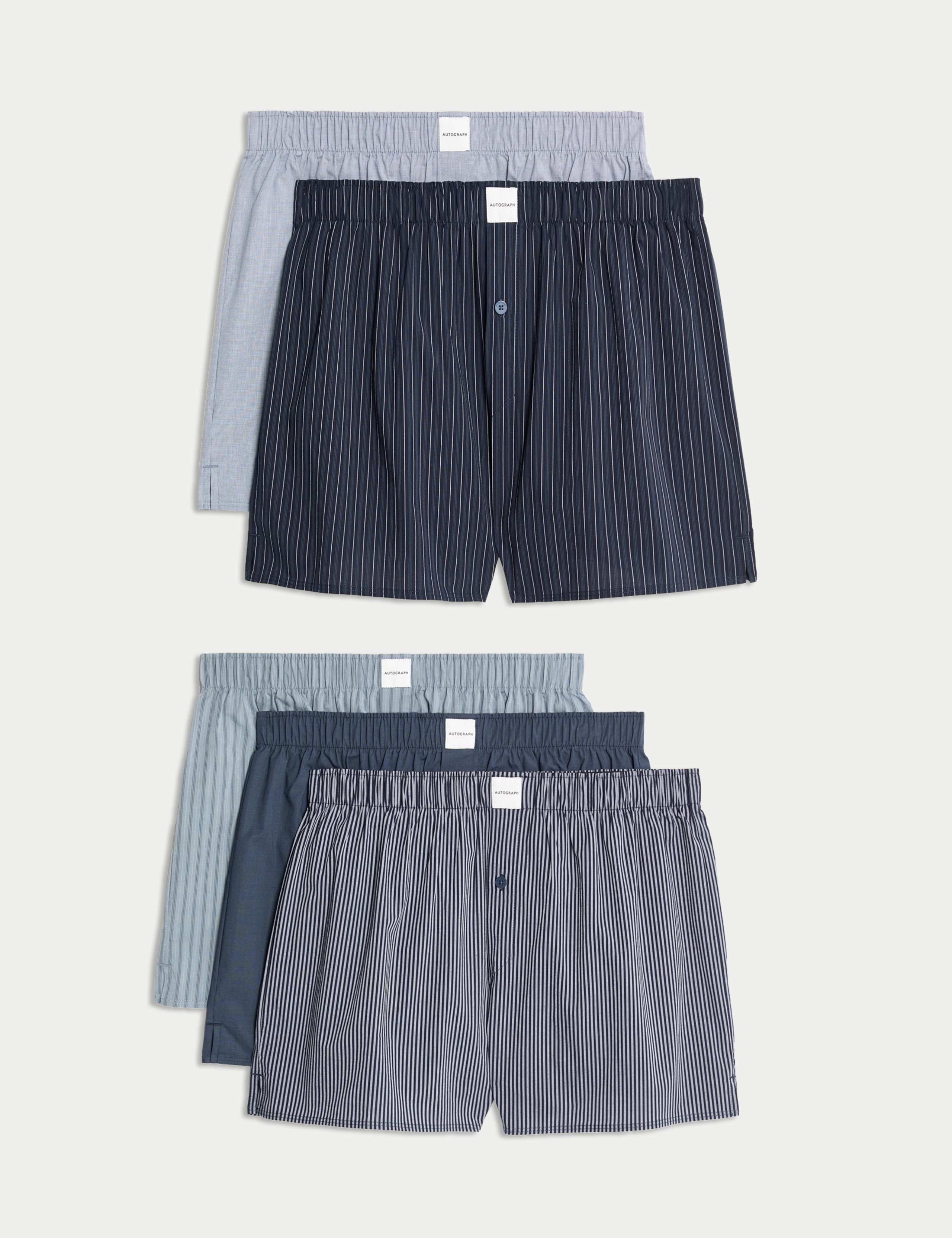 5 Pack Pima Cotton Rich Striped Woven Boxers 1 of 3