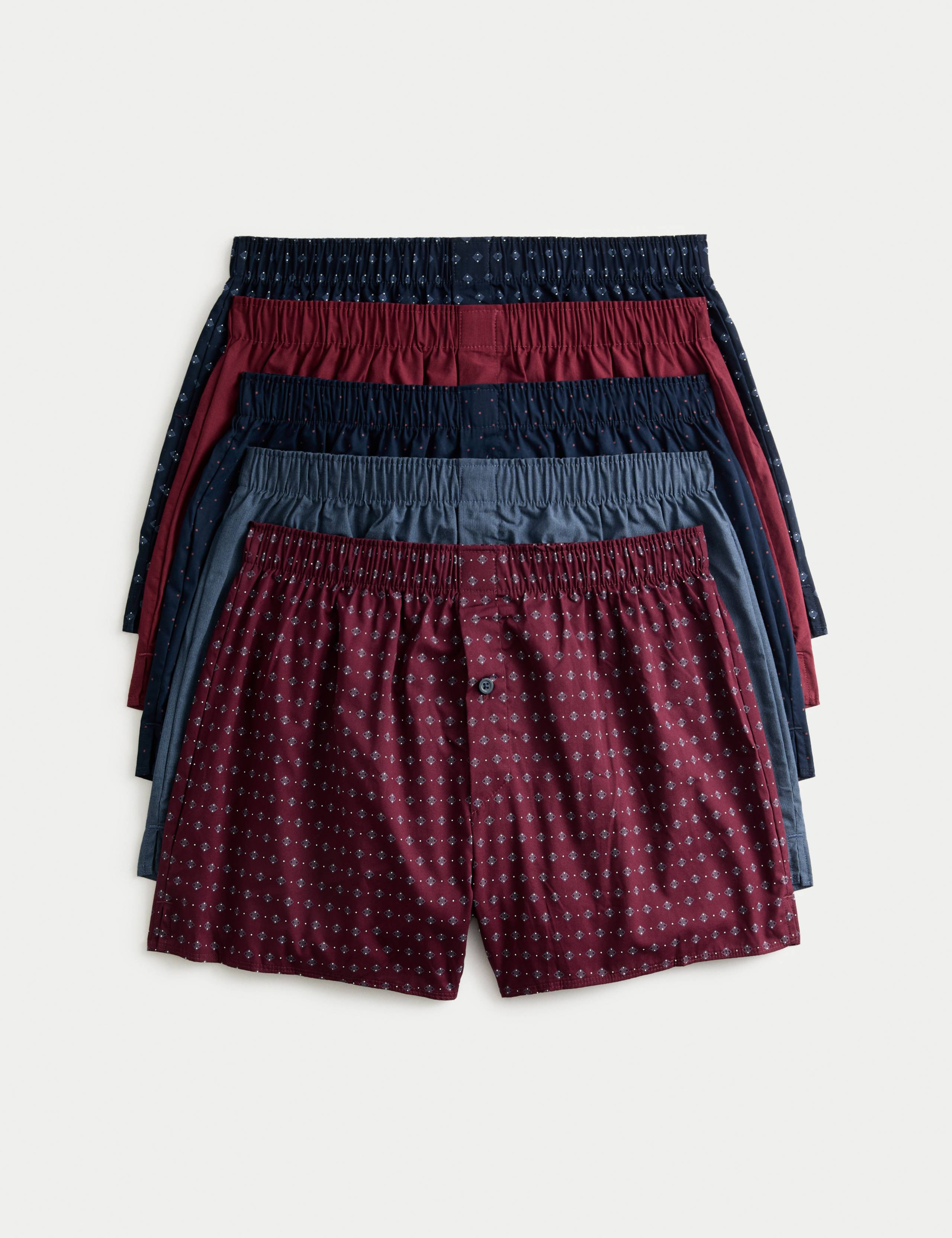 5 Pack Pure Cotton Foulard Woven Boxers 1 of 2