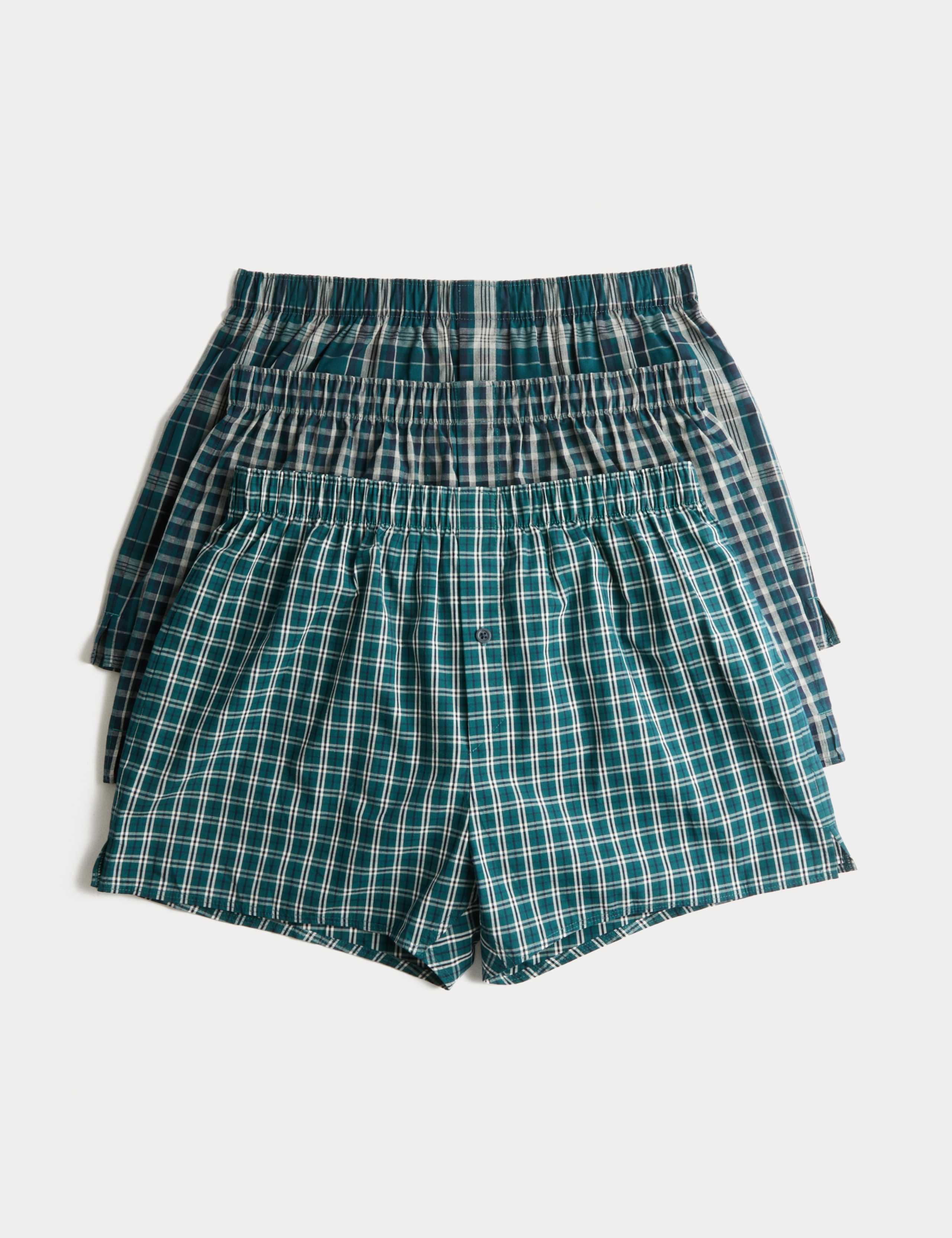 3 Pack Pure Cotton Checked Woven Boxers 1 of 2