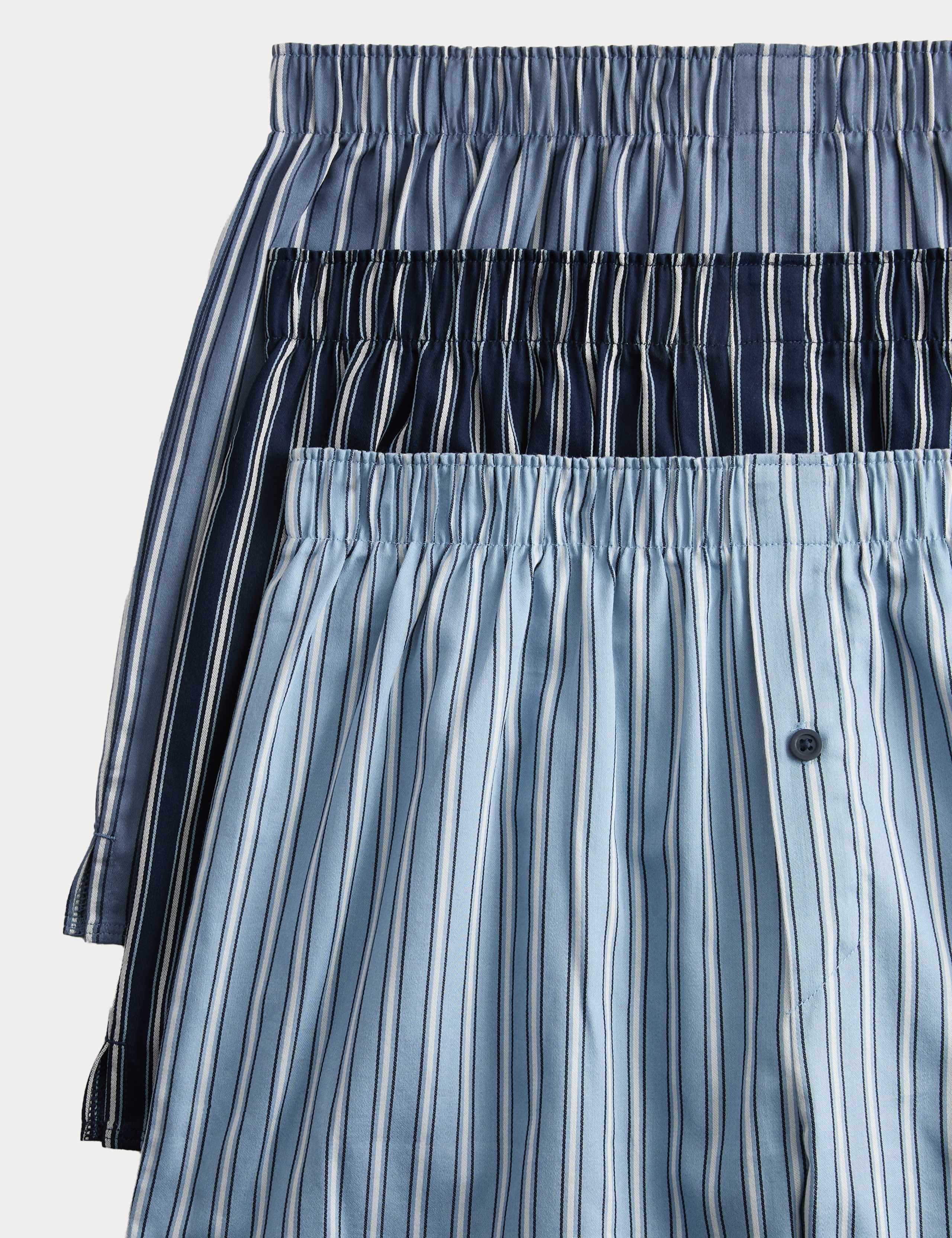 3 Pack Pure Cotton StayNew™ Striped Woven Boxers 2 of 2