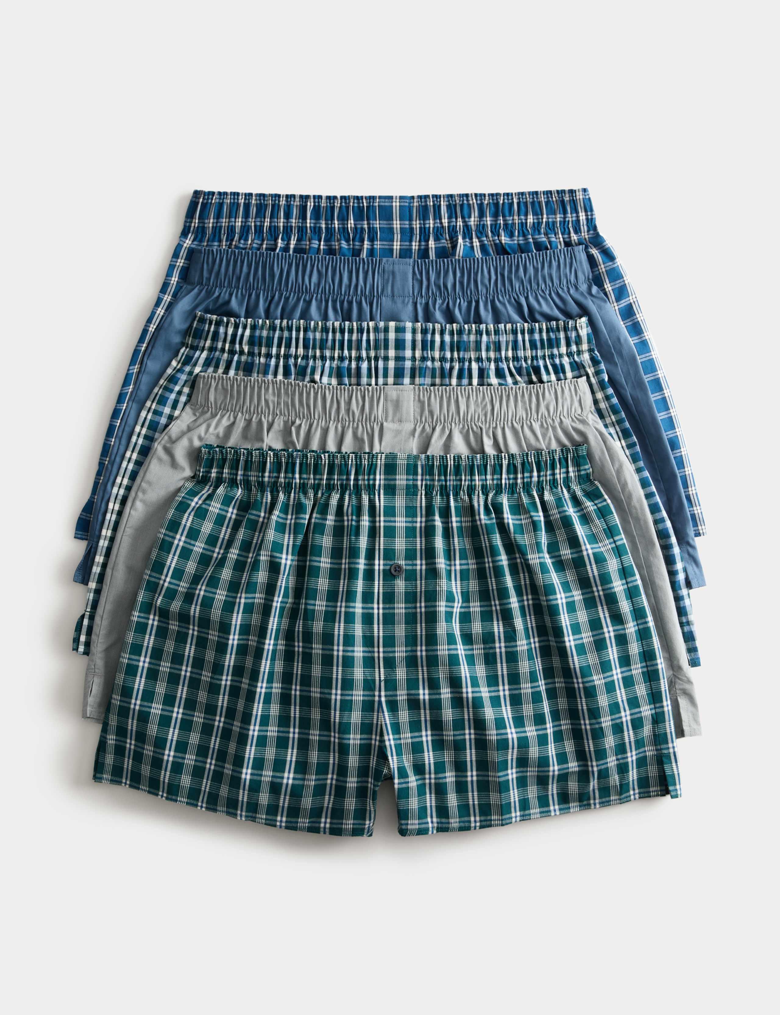 5 Pack Pure Cotton Checked Woven Boxers 1 of 2