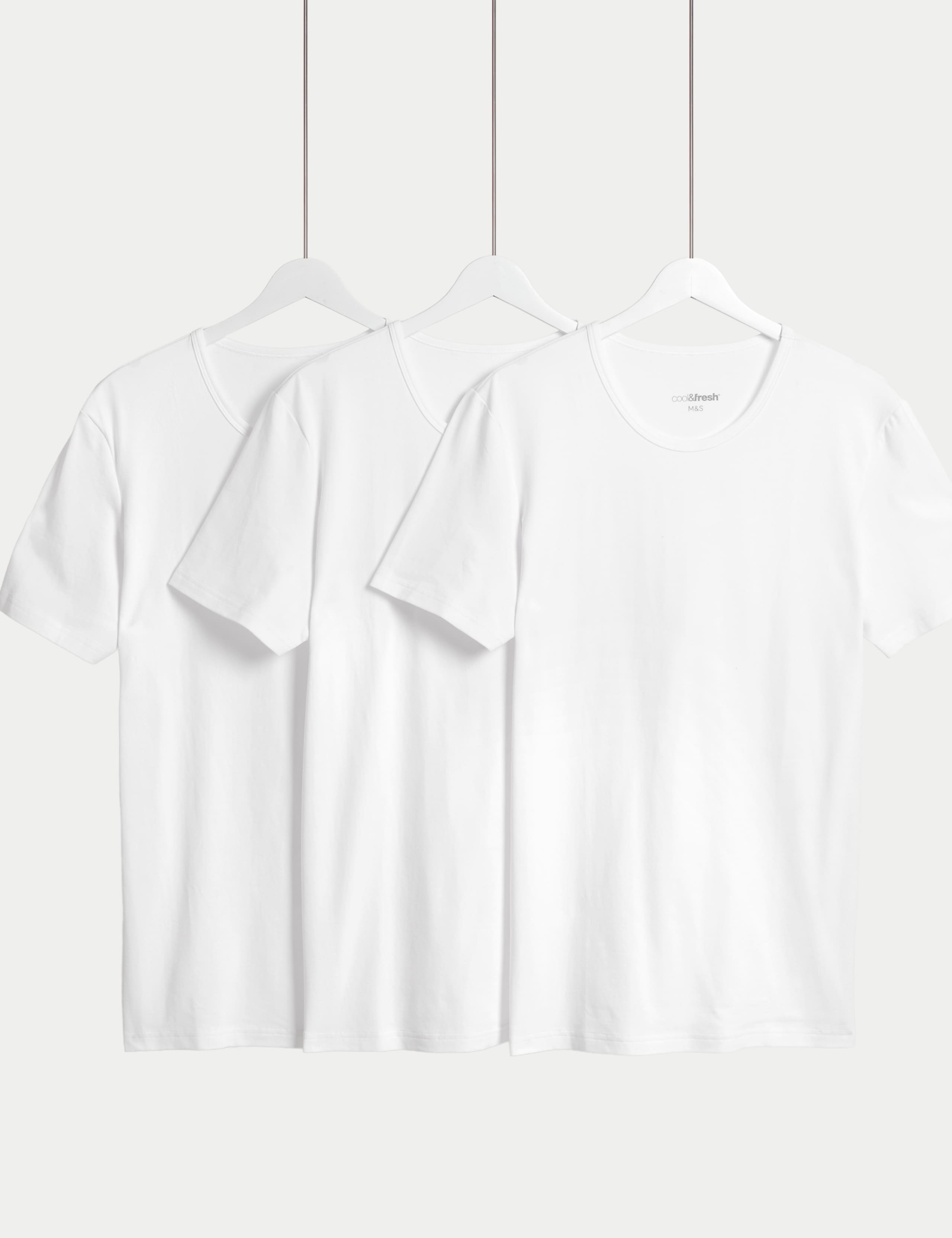 3 Pack Cotton Rich Cool & Fresh™ Crew Neck Stretch Vests 1 of 1