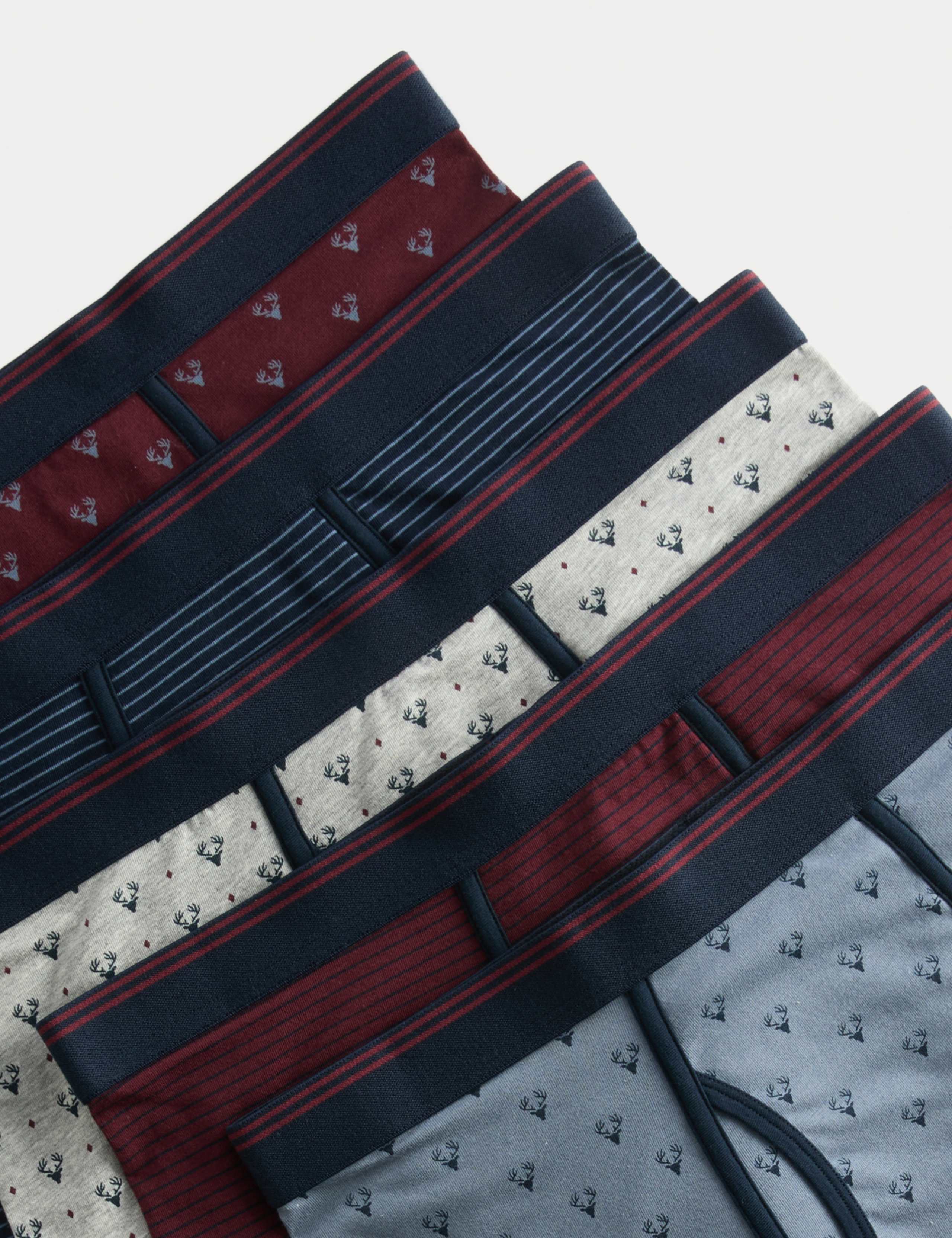 5 Pack Cotton Stretch Cool & Fresh™ Stag Print Trunks 2 of 2