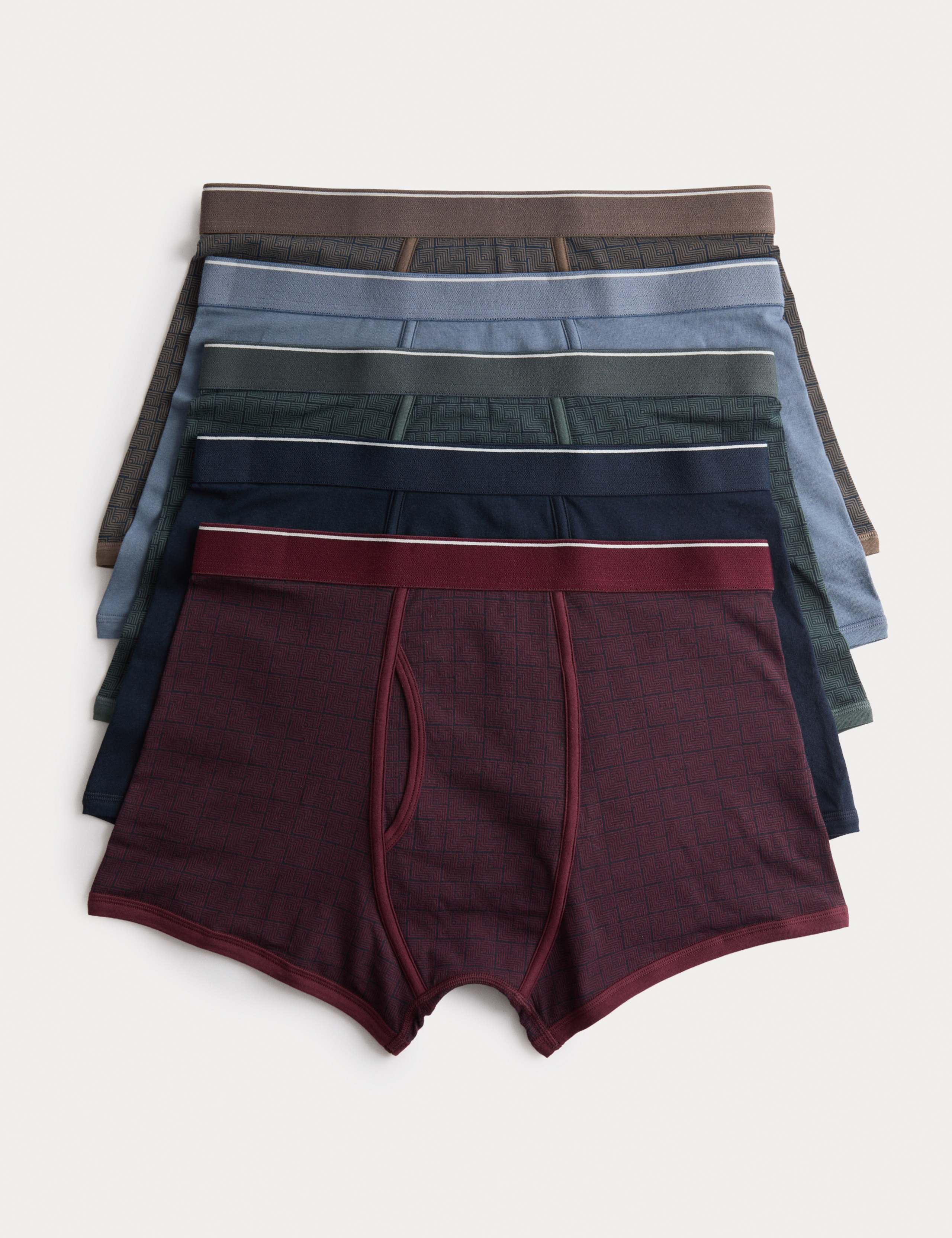 5 Pack Cotton Stretch Tile Print Trunks 1 of 2