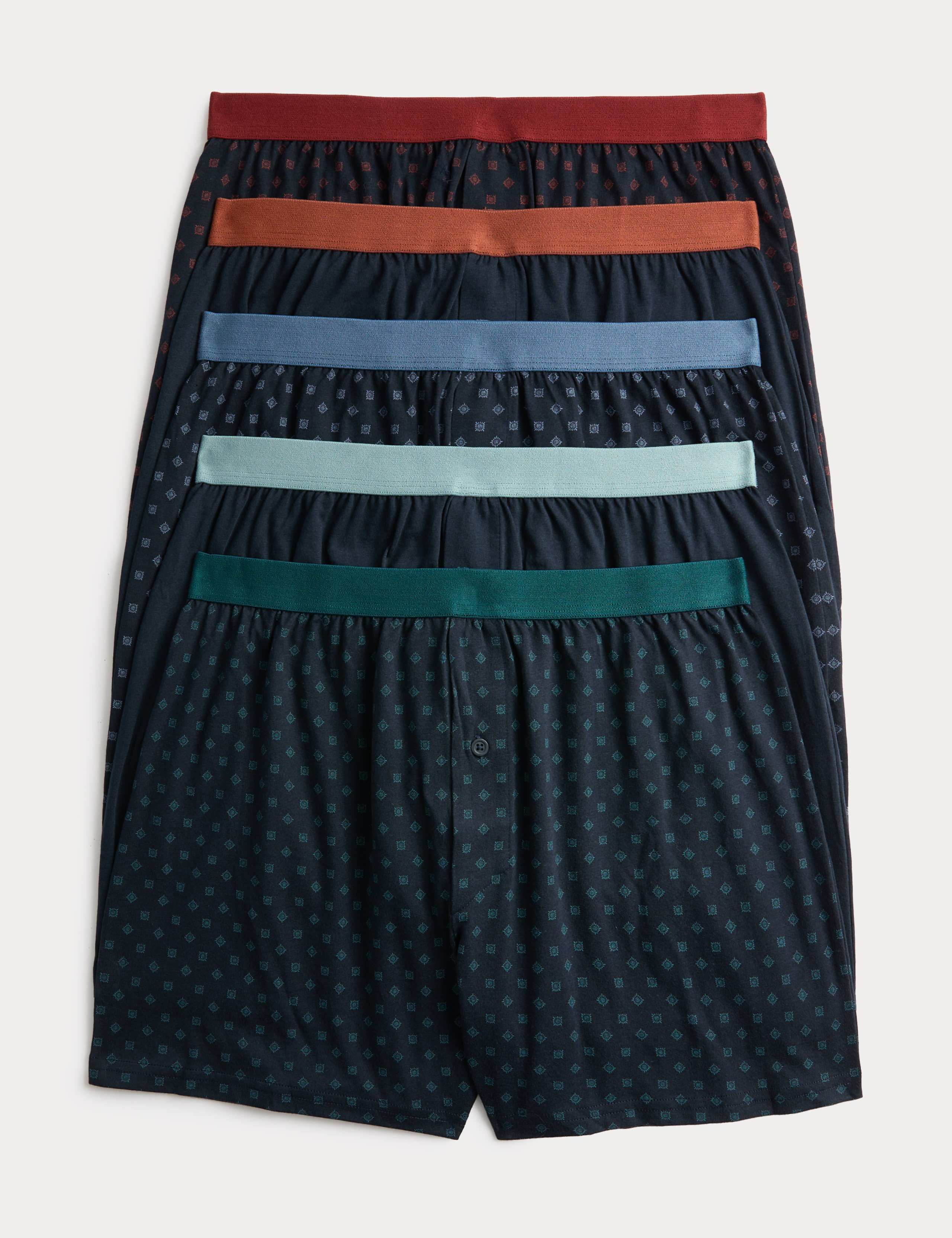 5 Pack Cotton Stretch Geometric Jersey Boxers 1 of 2
