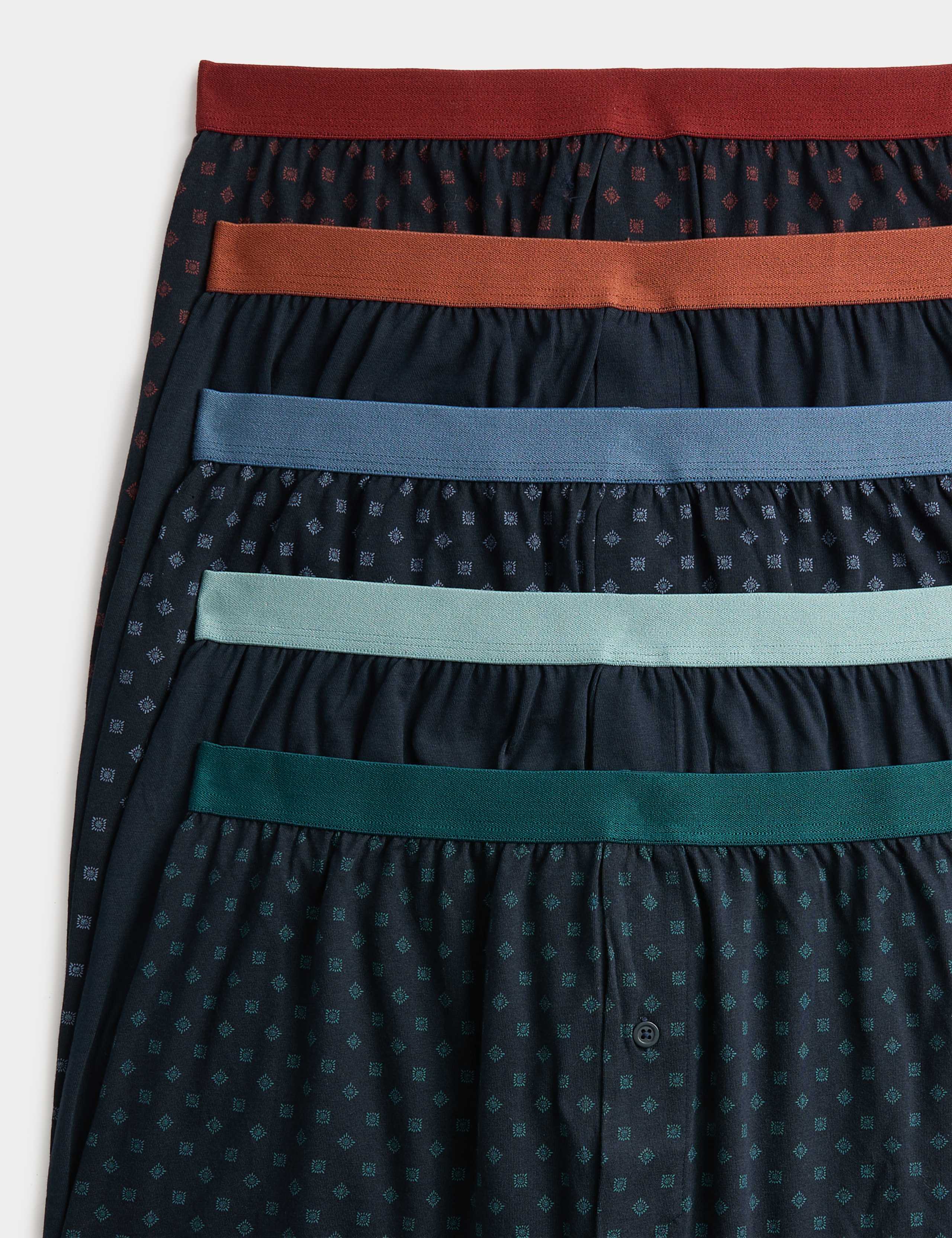 5 Pack Cotton Stretch Geometric Jersey Boxers 2 of 2