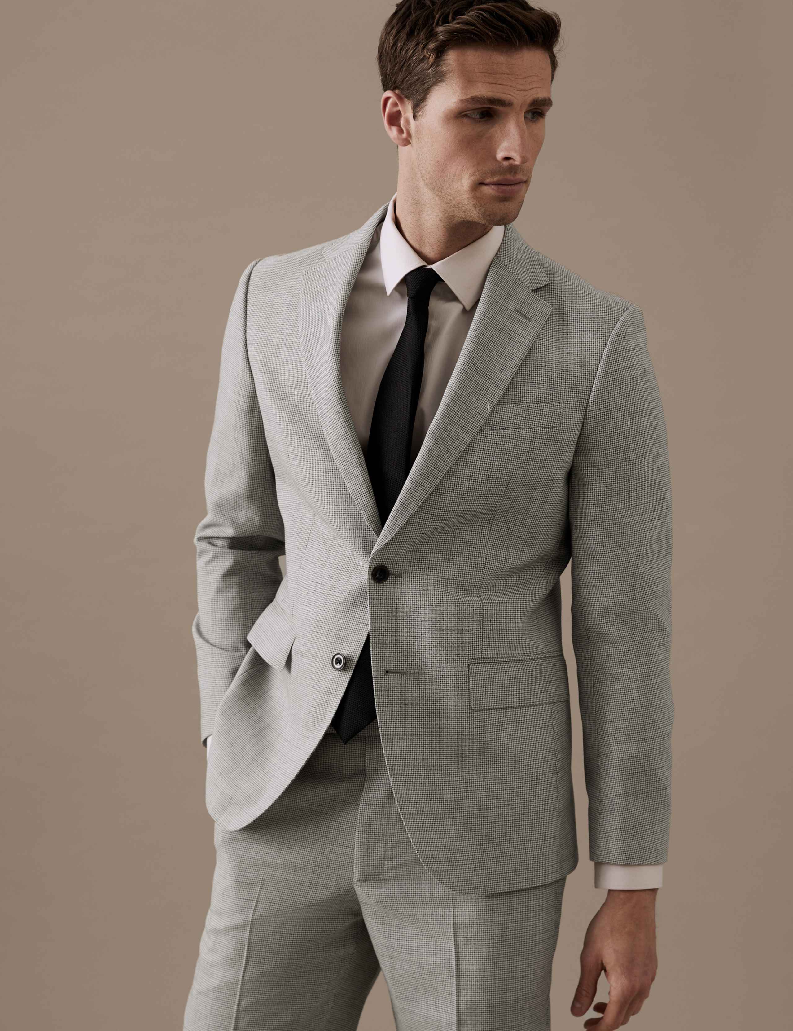 Tailored Fit Pure Wool Puppytooth Suit Jacket 1 of 8
