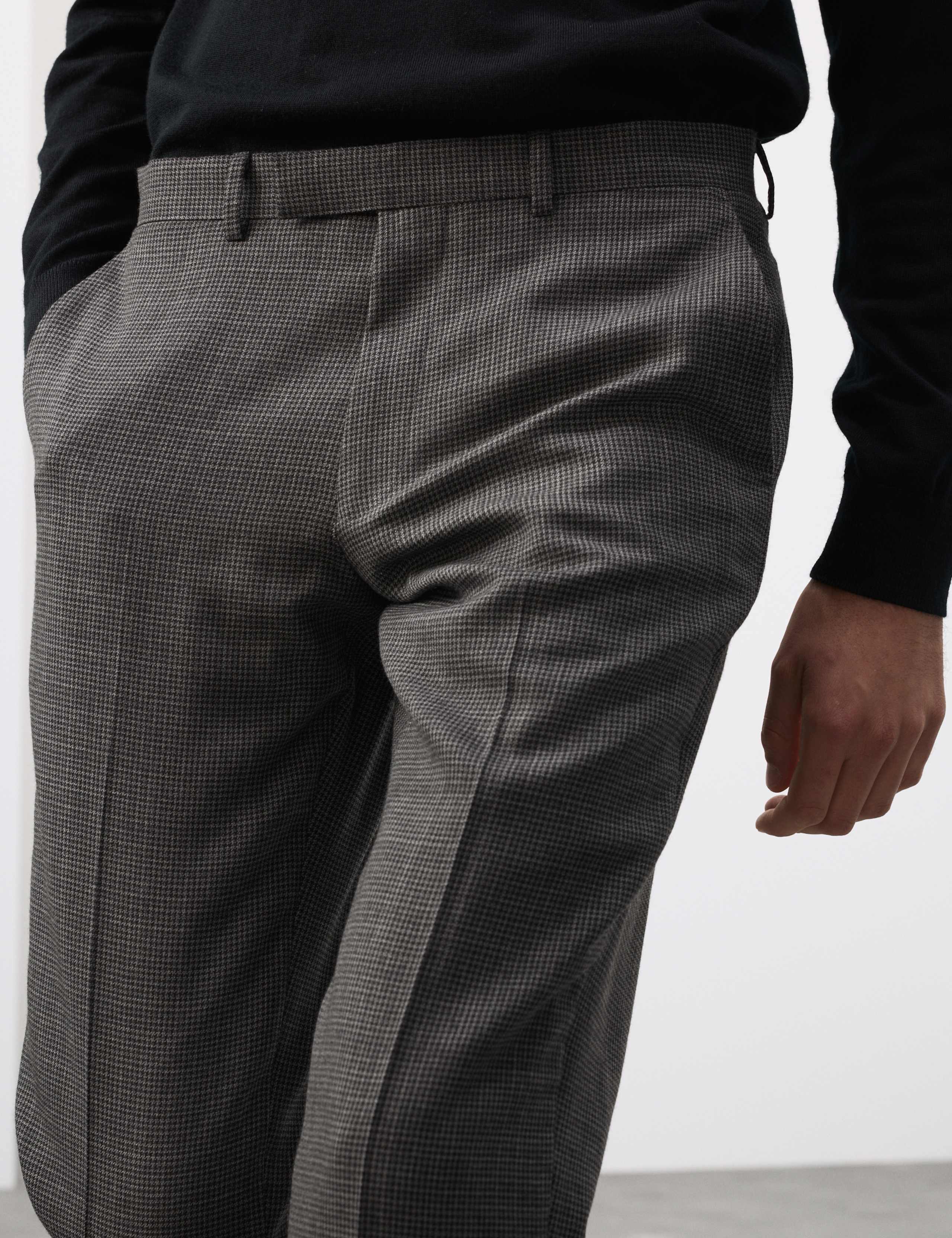 Tailored Fit Pure Wool Puppytooth Trousers 4 of 9