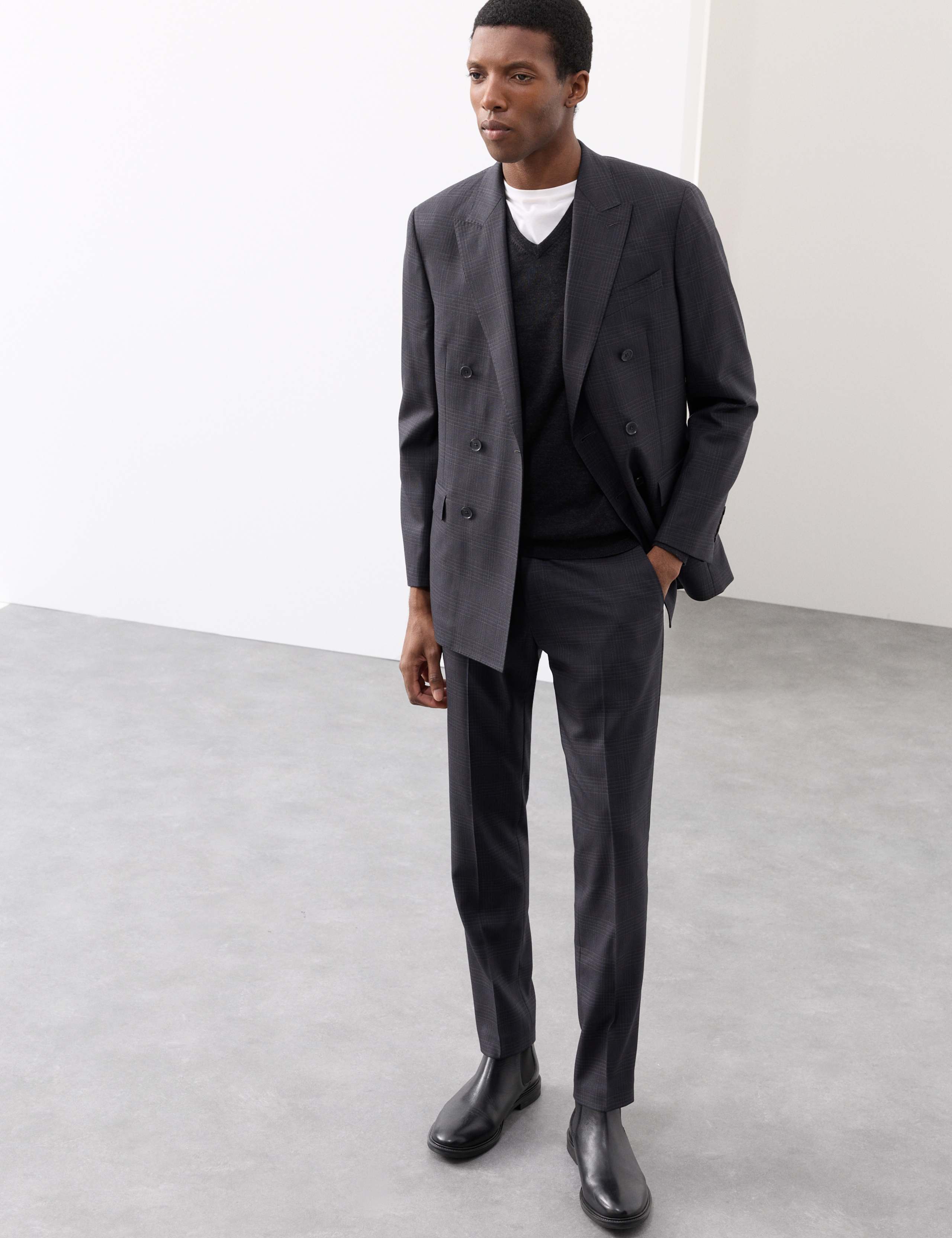 Tailored Fit Pure Wool Check Suit Trousers 7 of 8