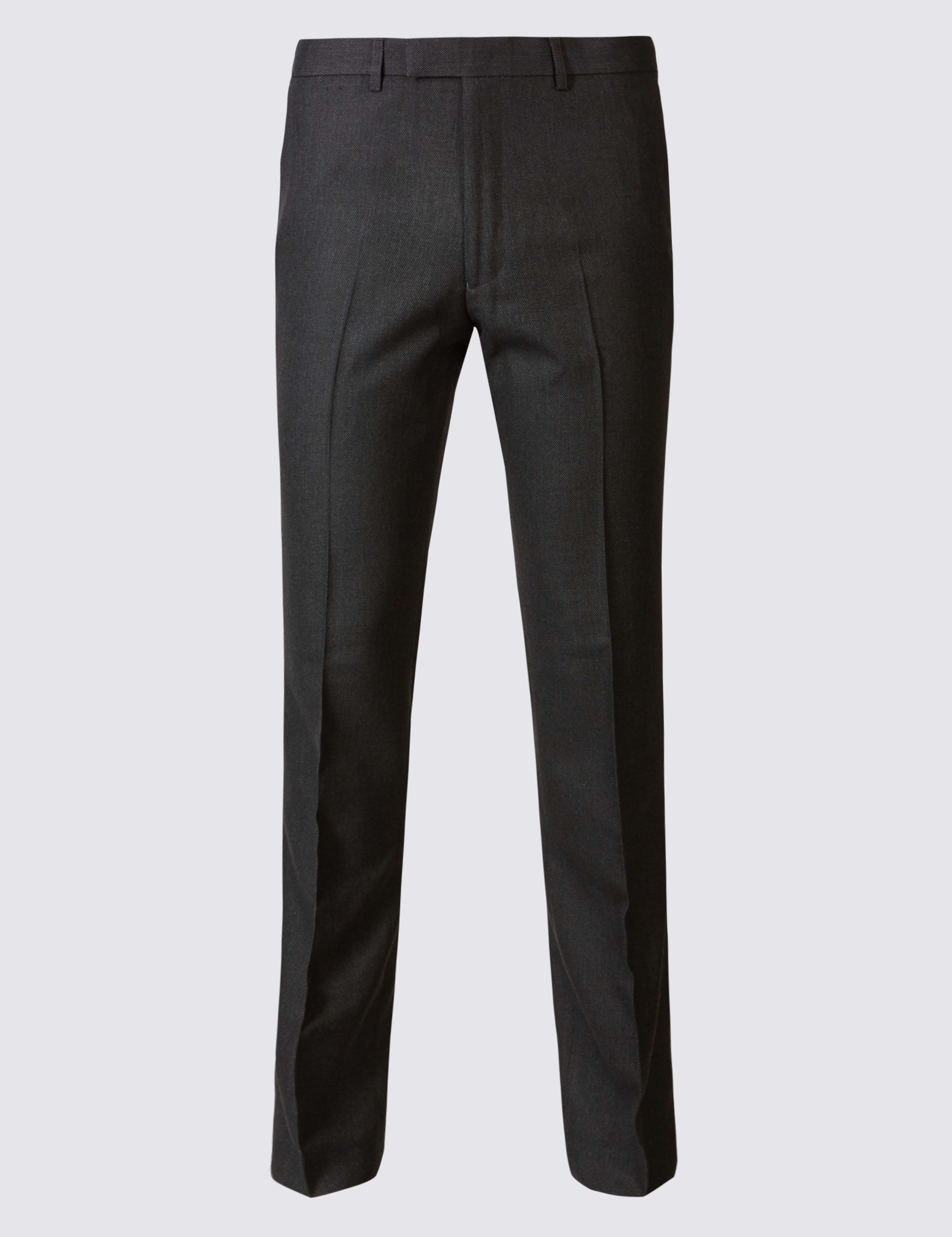Charcoal Textured Slim Fit Suit Trousers 2 of 5