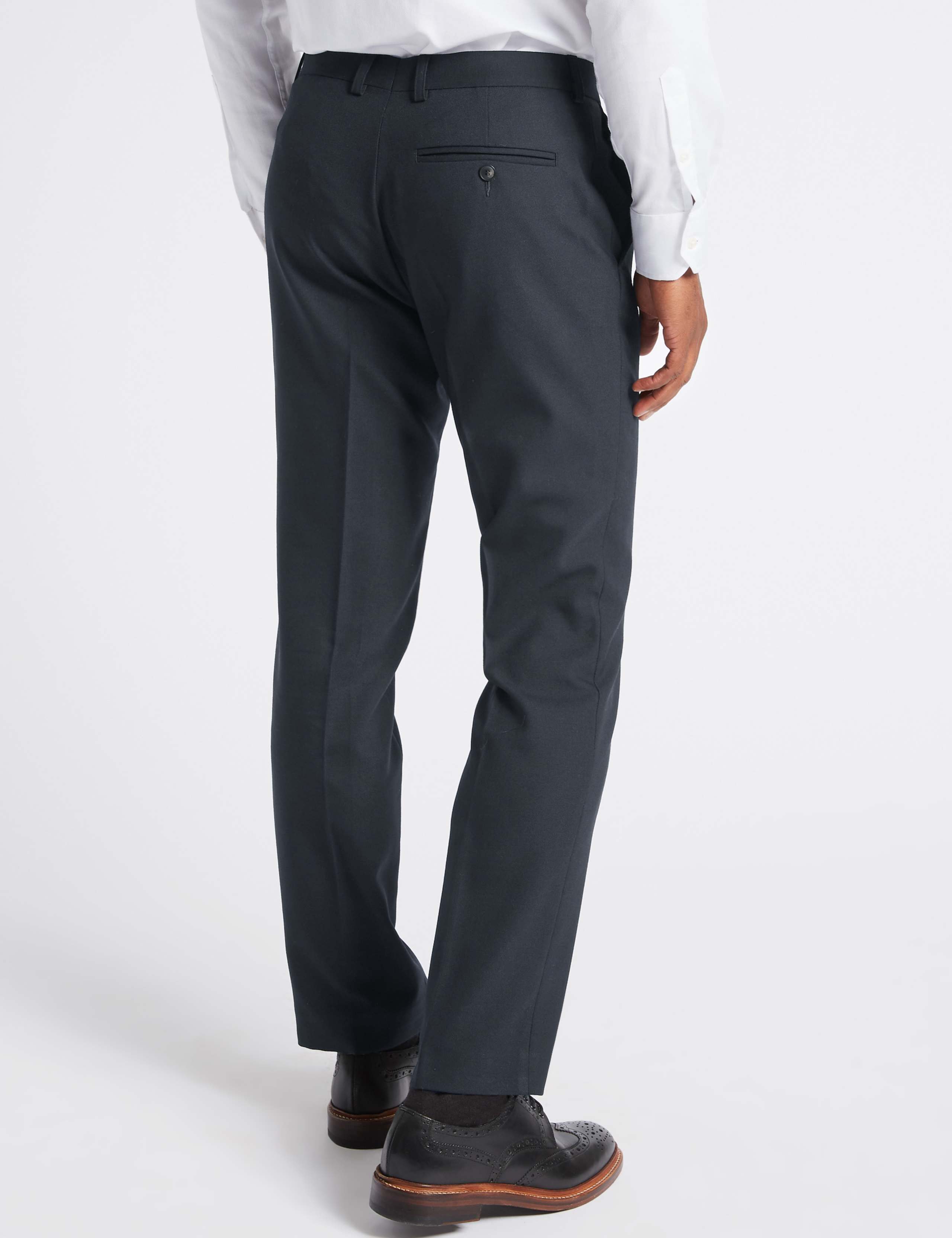 Navy Textured Slim Fit Trousers 3 of 4
