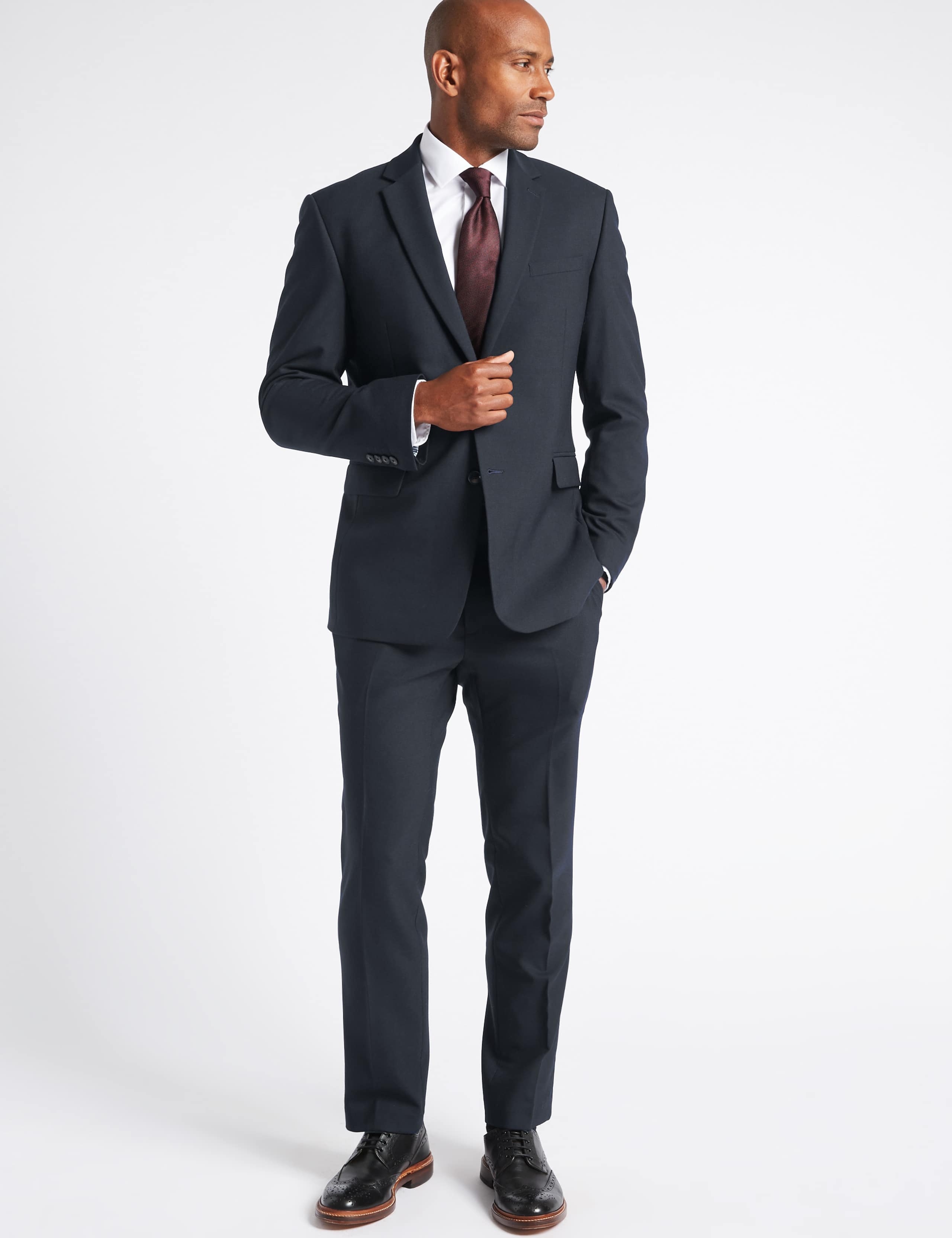 Navy Textured Slim Fit Trousers 4 of 4