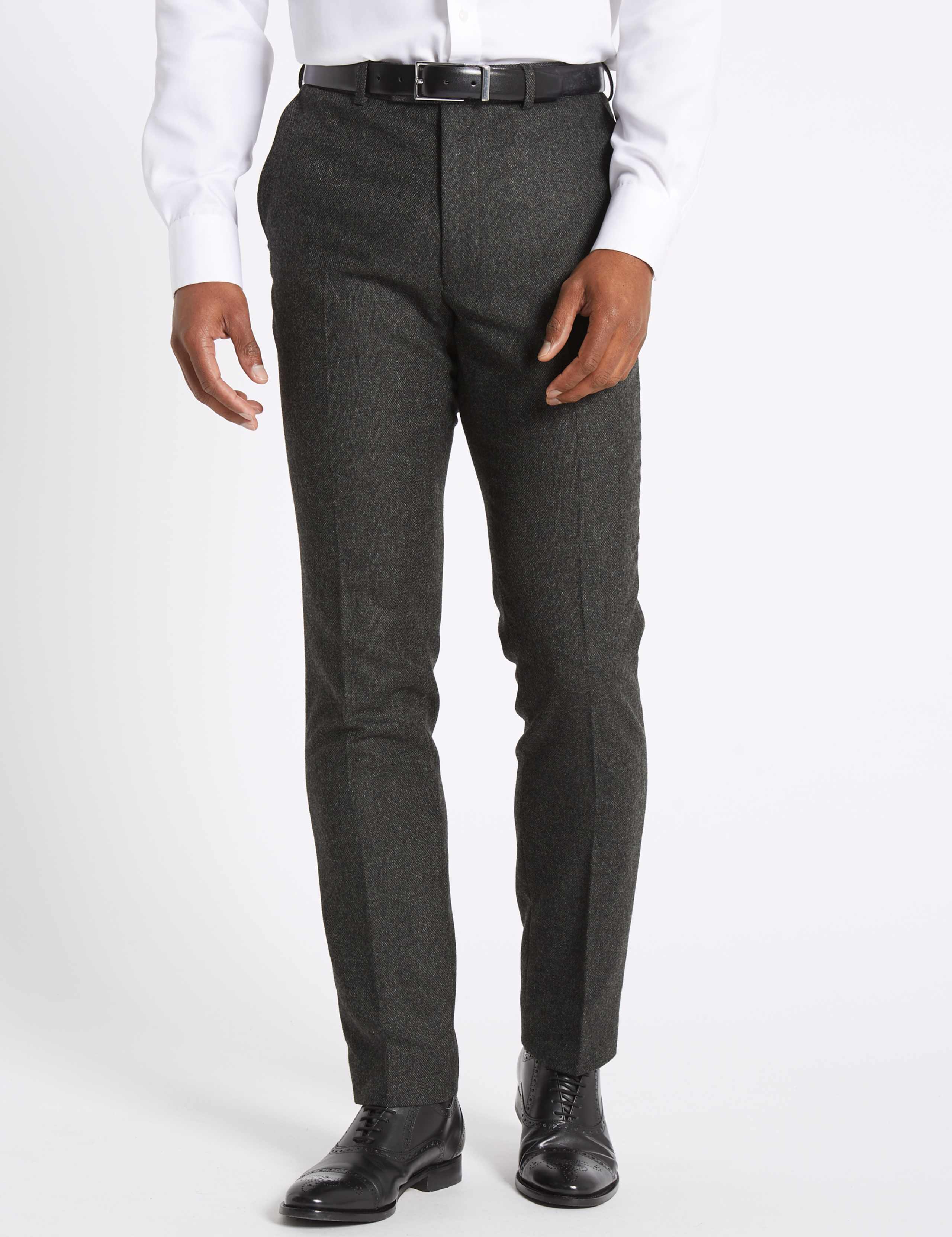Charcoal Textured Slim Fit Trousers 1 of 5