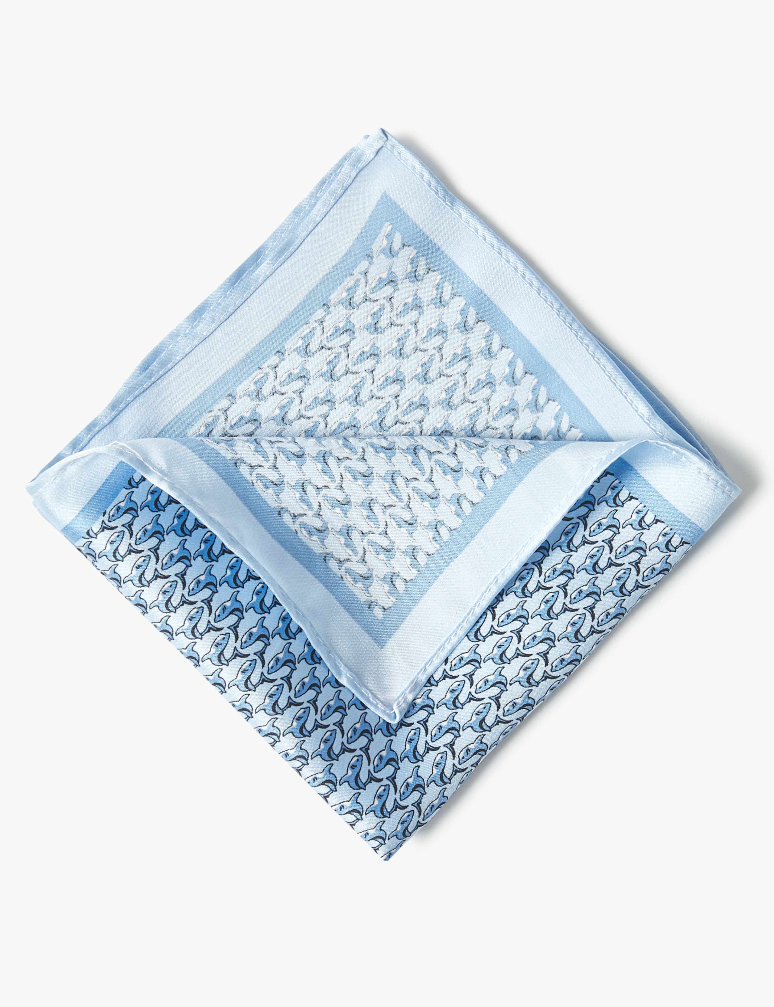 Pure Silk Shark Print Pocket Square 1 of 1