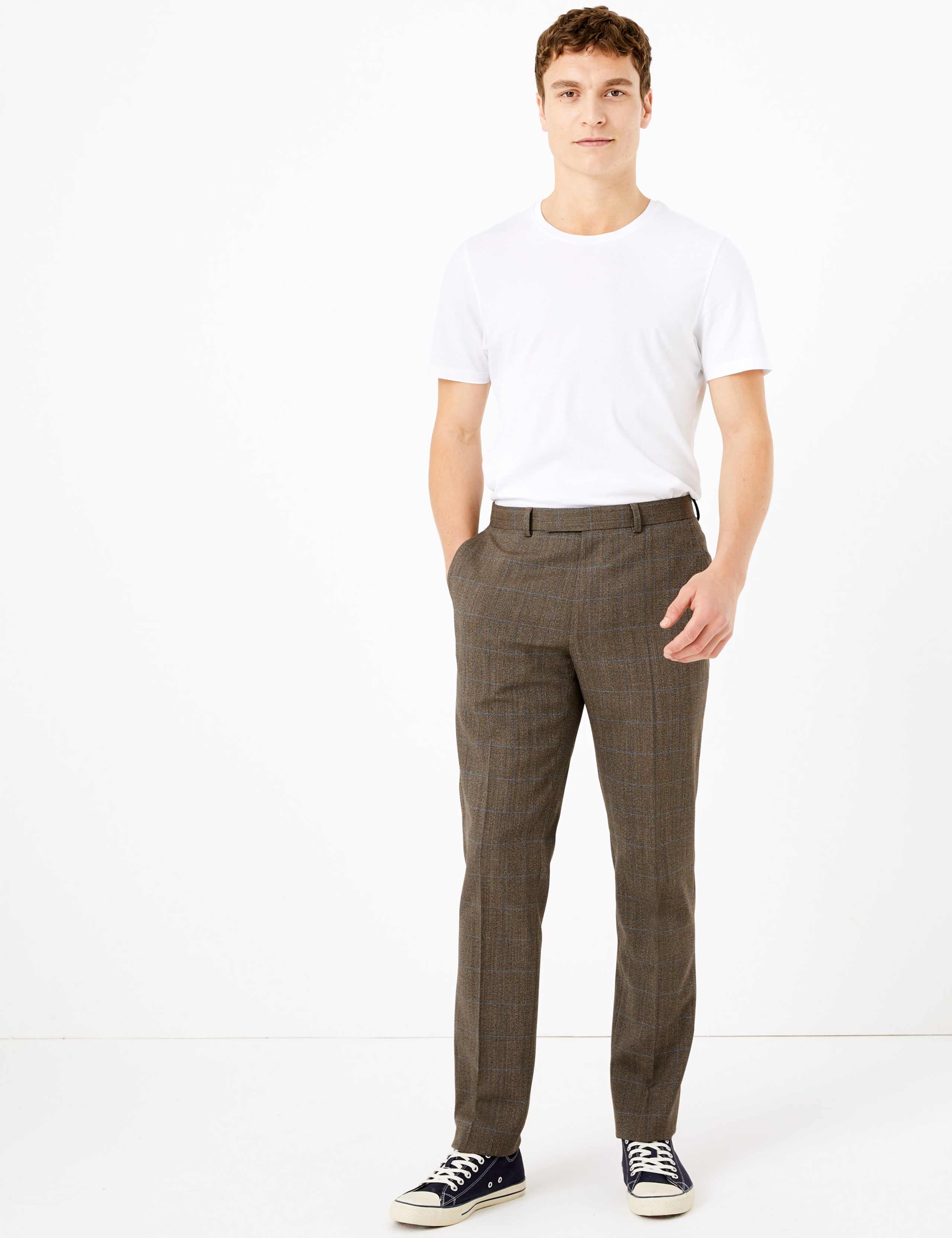 Brown Checked Slim Fit Trousers 1 of 7