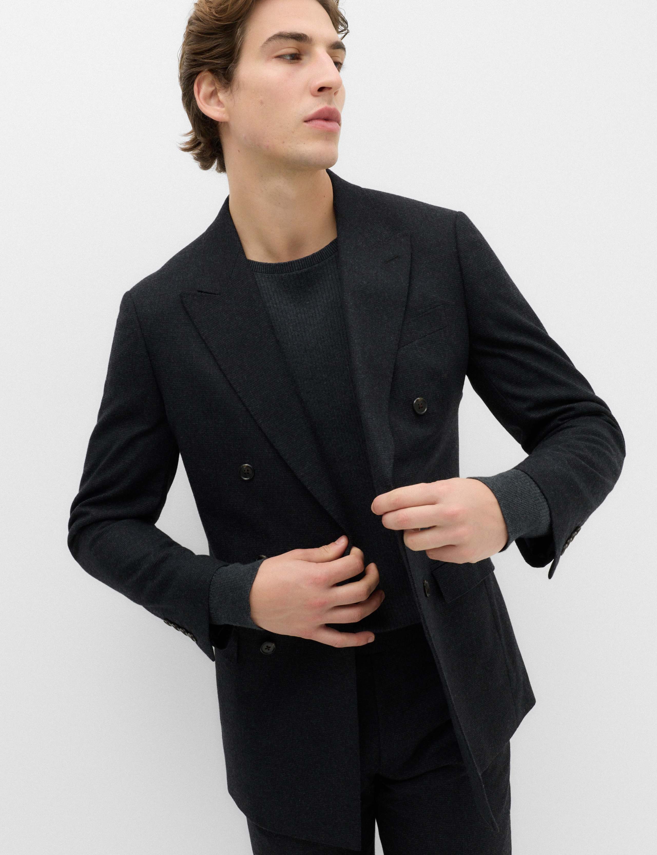 Regular Fit Wool Rich Tweed Double Breasted Jacket 1 of 7