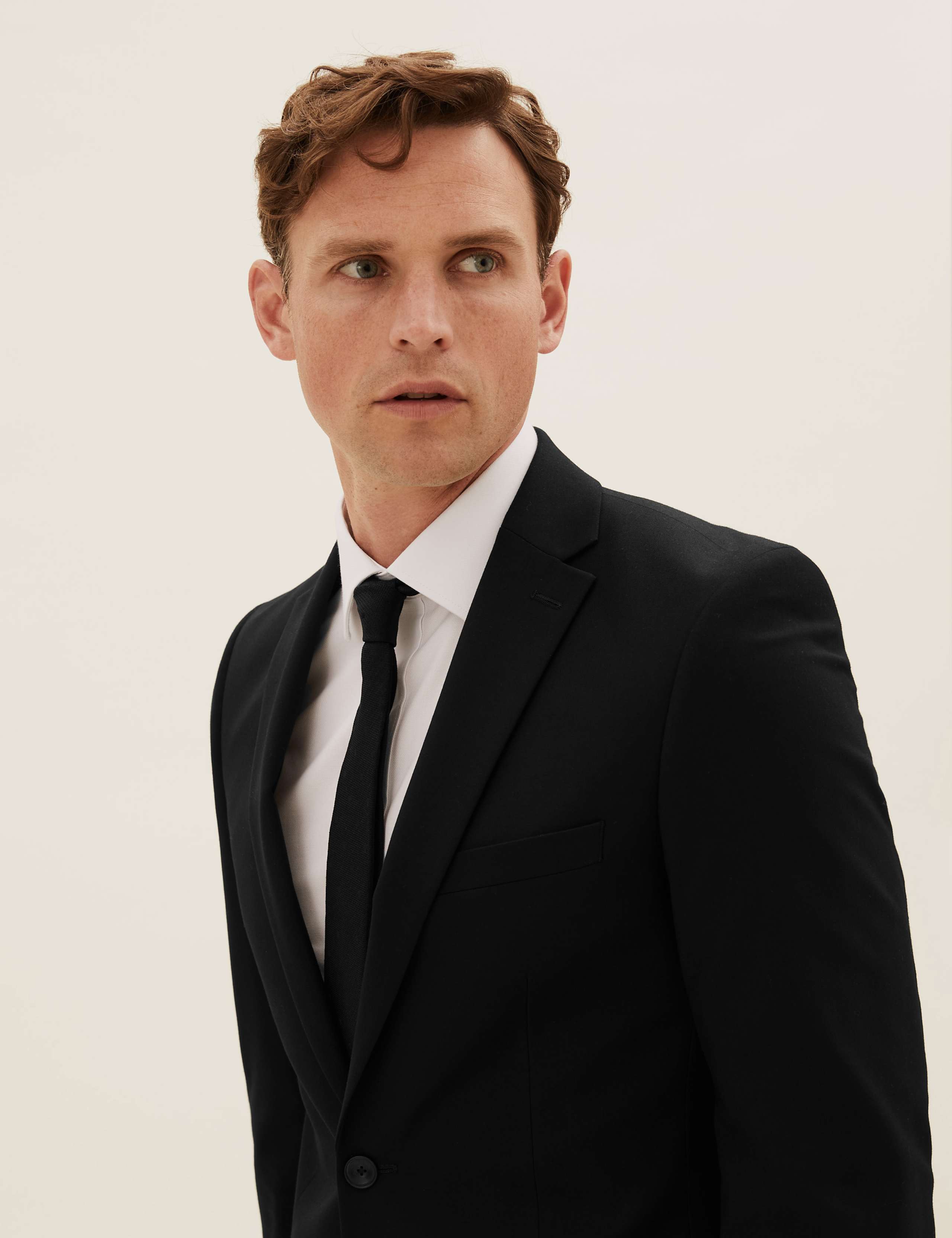 Black Tailored Fit Suit Jacket with Stretch 1 of 8