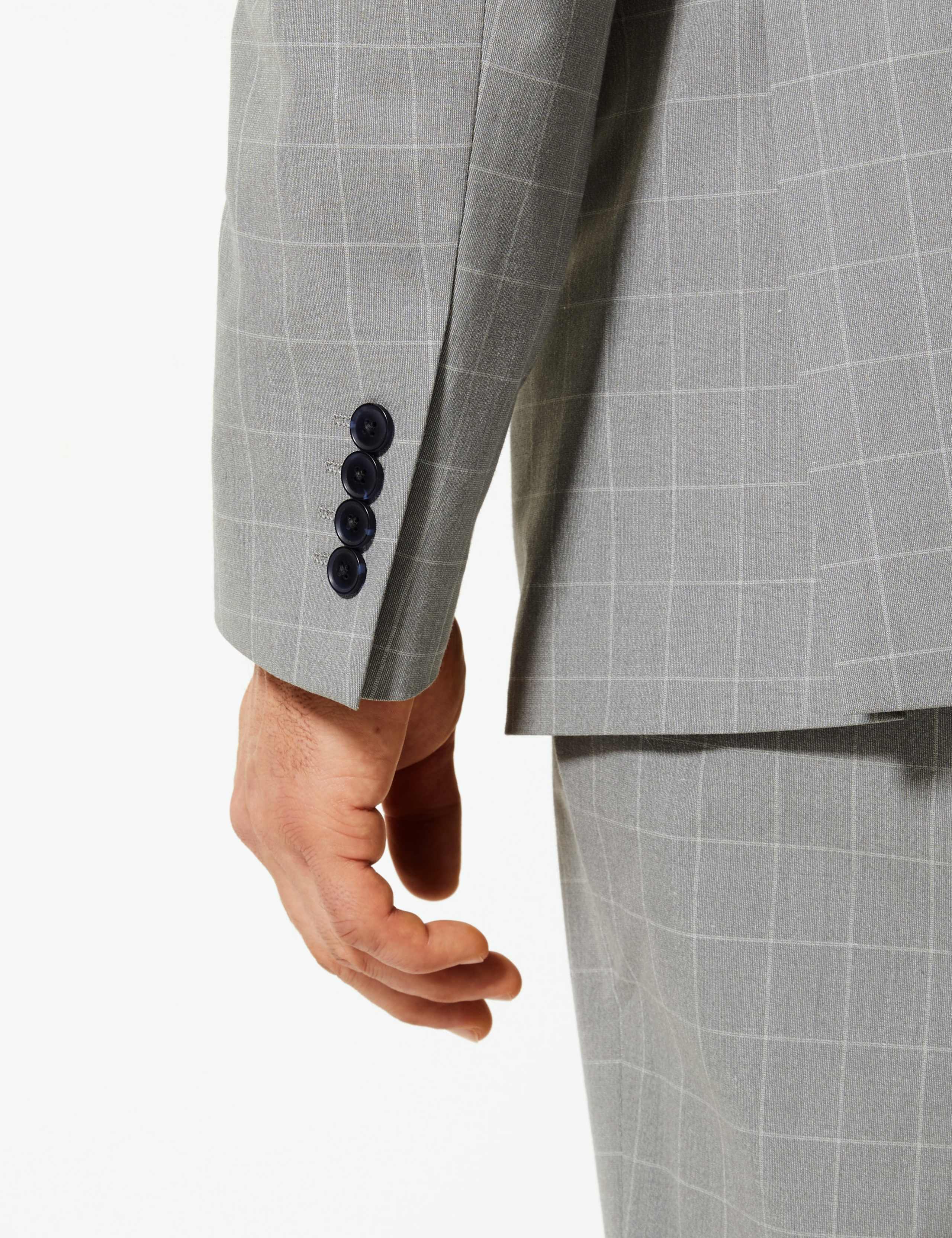 Grey Checked Regular Fit Jacket with Stretch 5 of 6