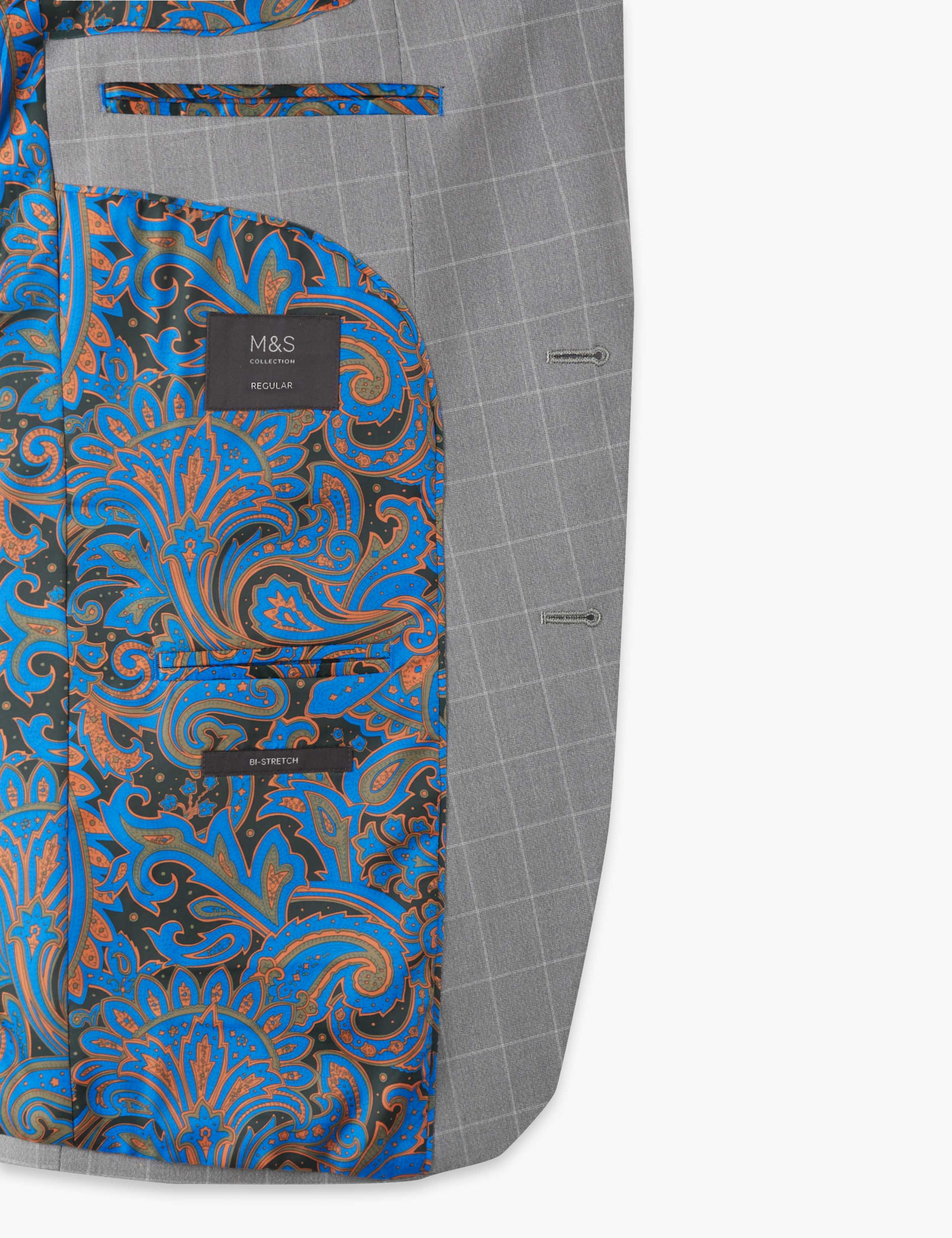 Grey Checked Regular Fit Jacket with Stretch 6 of 6