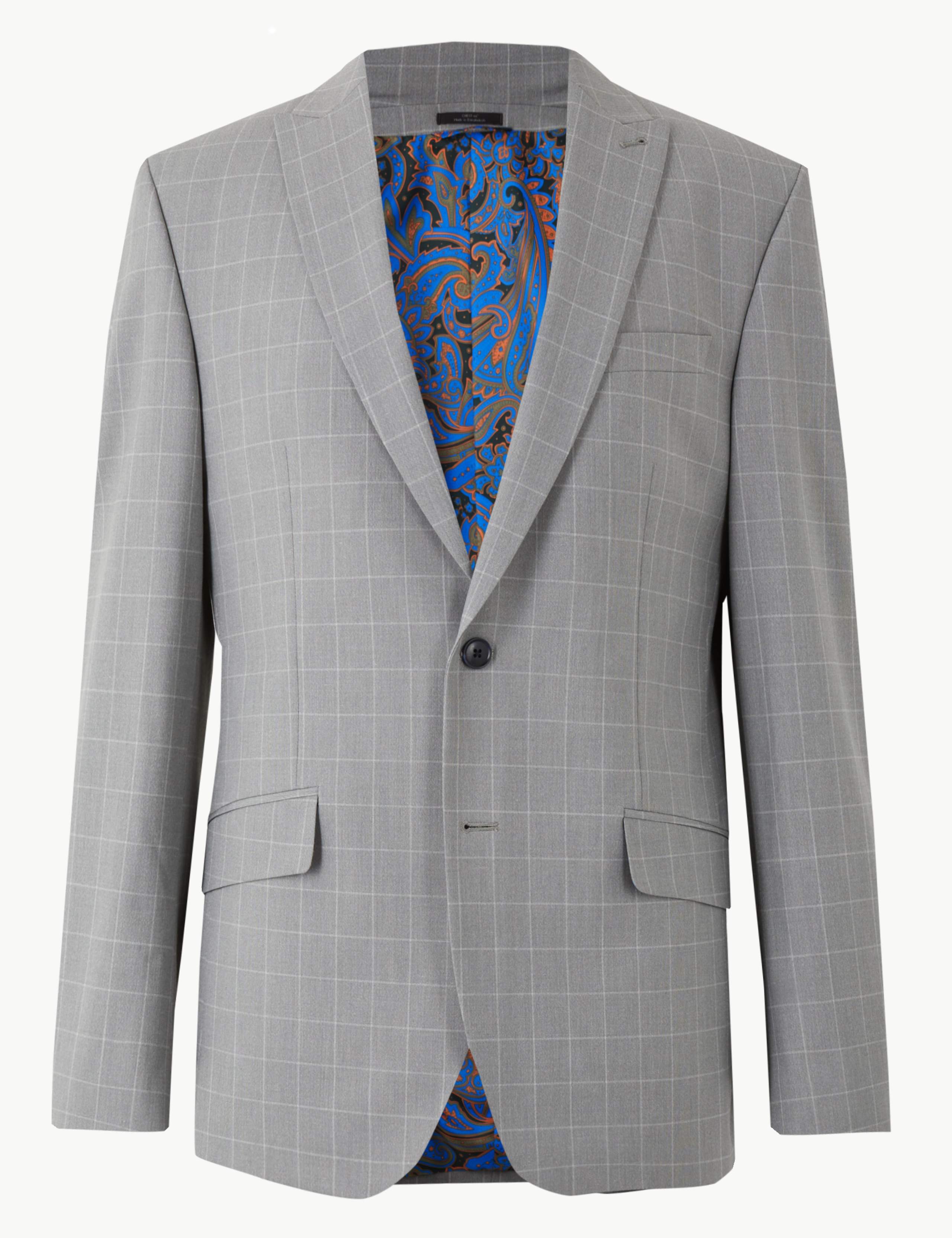 Grey Checked Regular Fit Jacket with Stretch 2 of 6